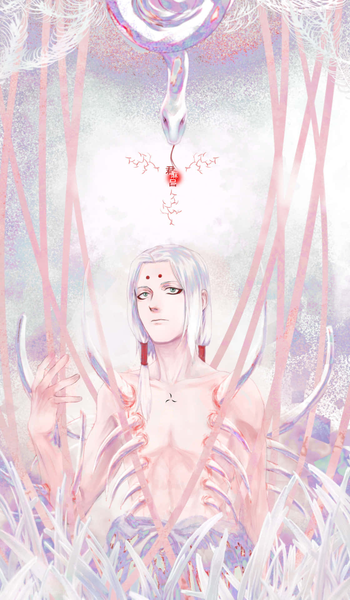 Kimimaro, white hair, red markings, Full HD Phone Wallpaper
