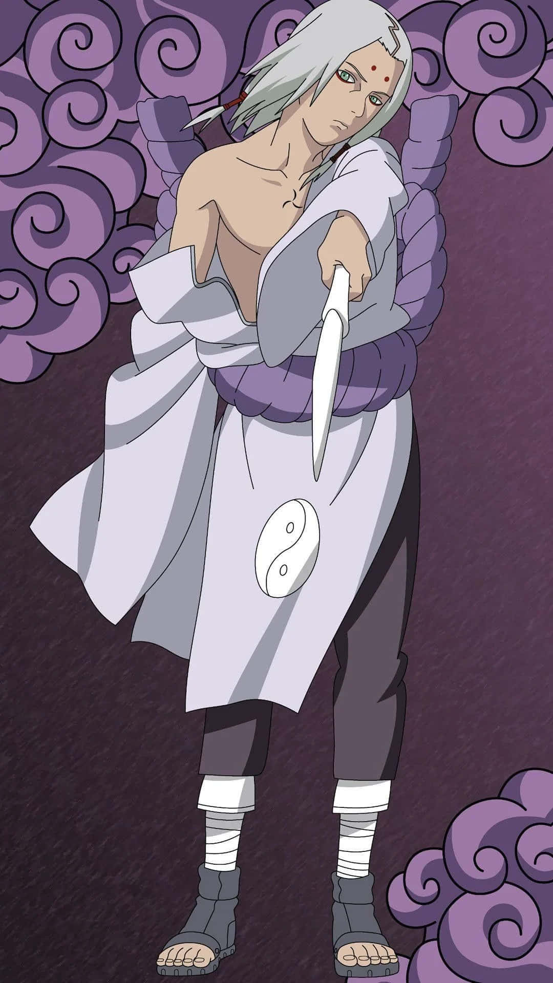 Kimimaro, silver-haired anime ninja, white robe, Full HD Phone Wallpaper