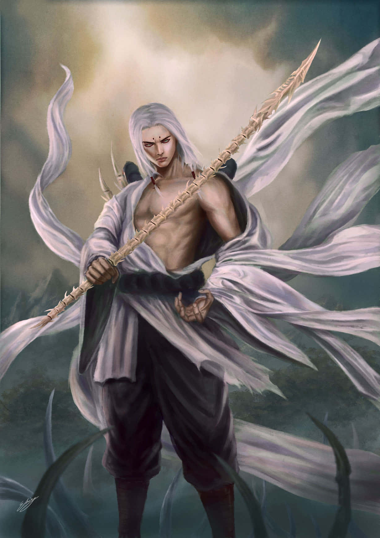 Kimimaro, white hair, flowing robes, HD Phone Wallpaper