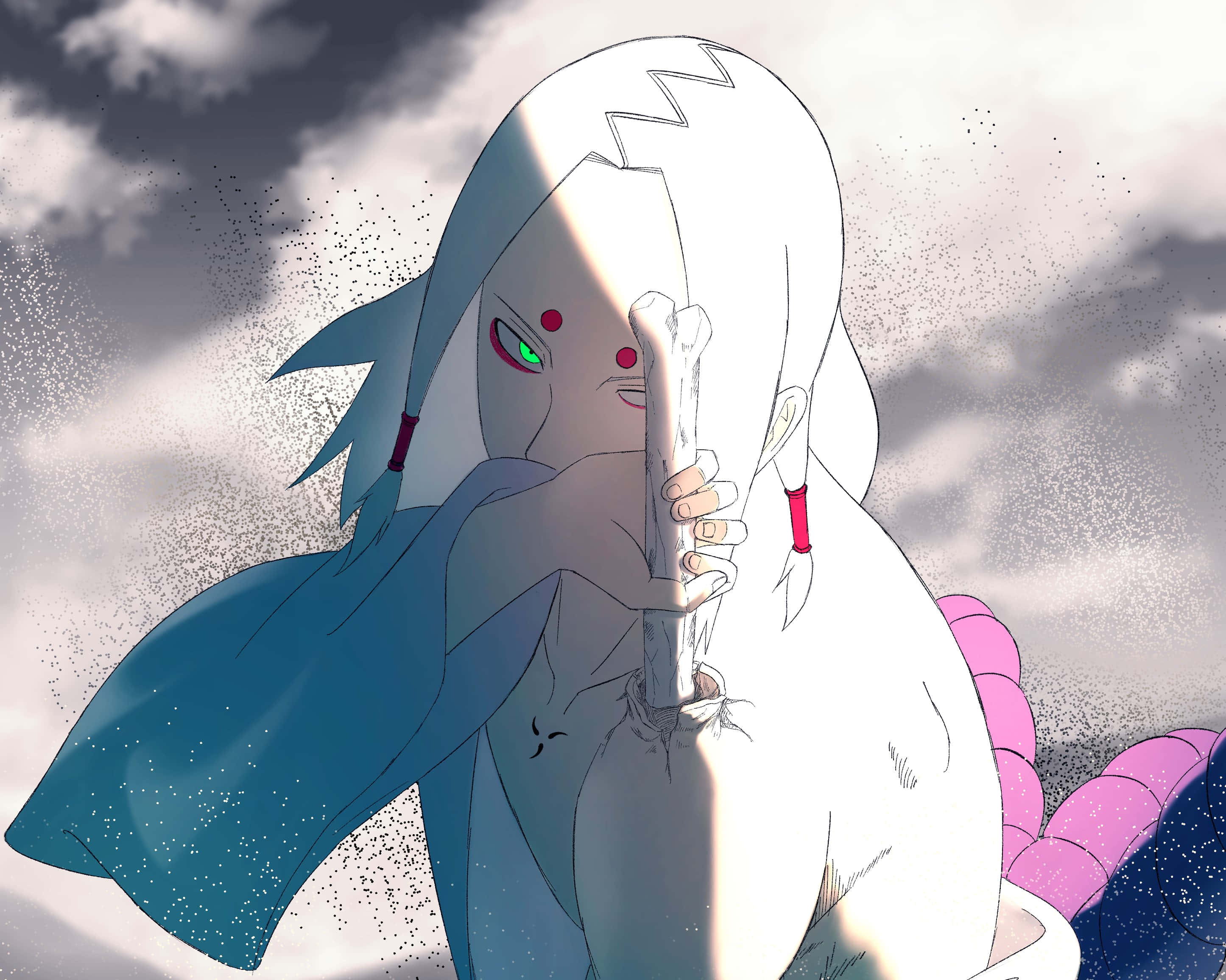 Kimimaro, glowing green eyes, blue hair, 2K Desktop Wallpaper
