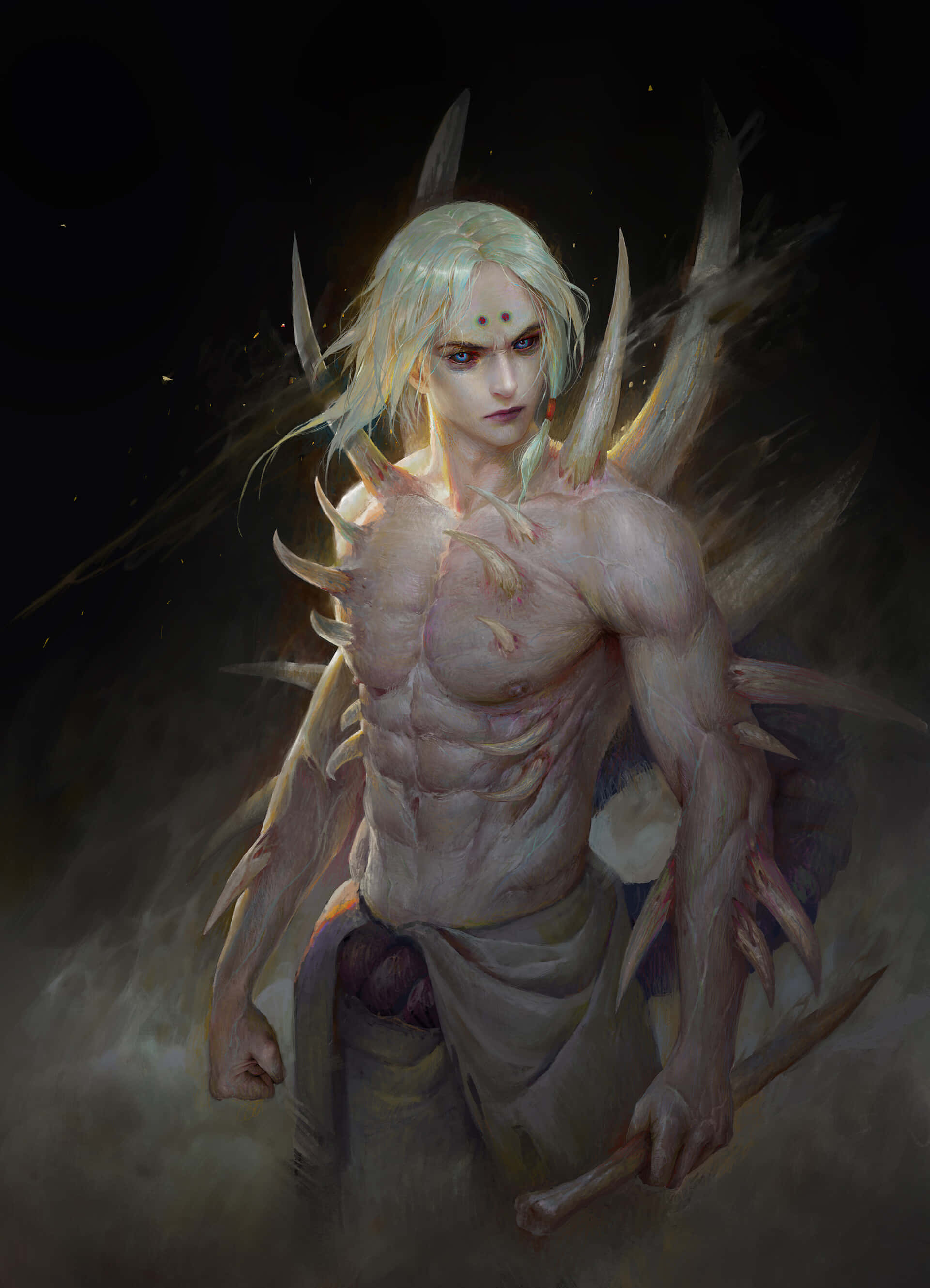 Kimimaro, white hair, feathered wings, 2K Phone Wallpaper