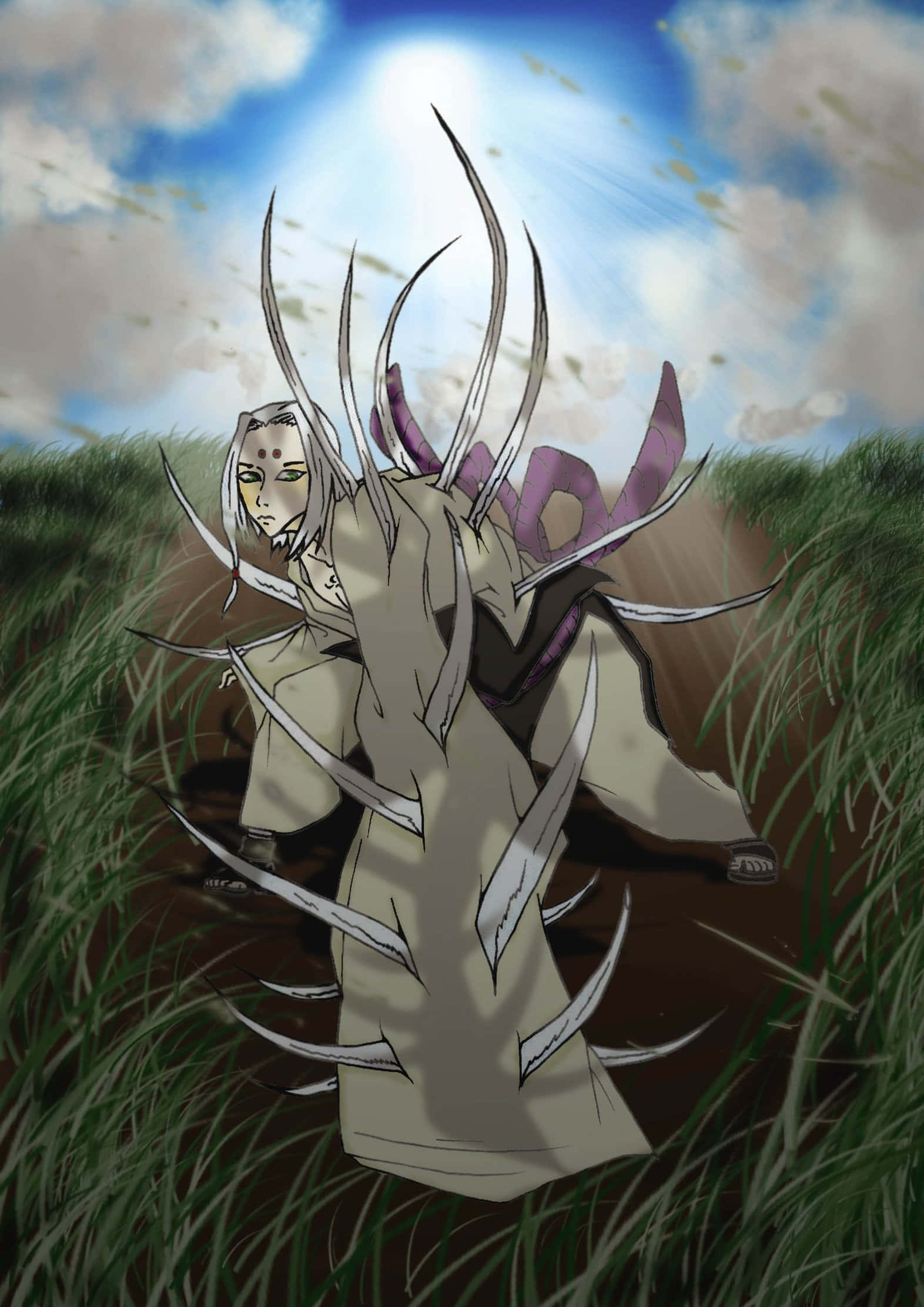 Kimimaro, silver hair, purple markings, Full HD Phone Wallpaper