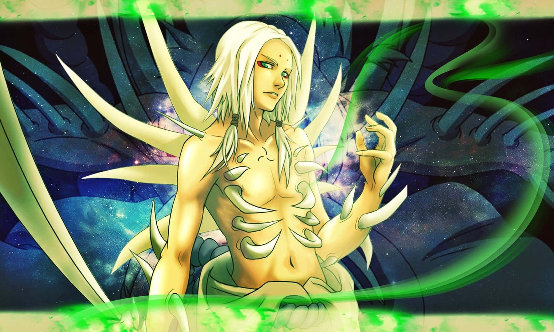Kimimaro, white hair, green energy swirls, HD Desktop Wallpaper