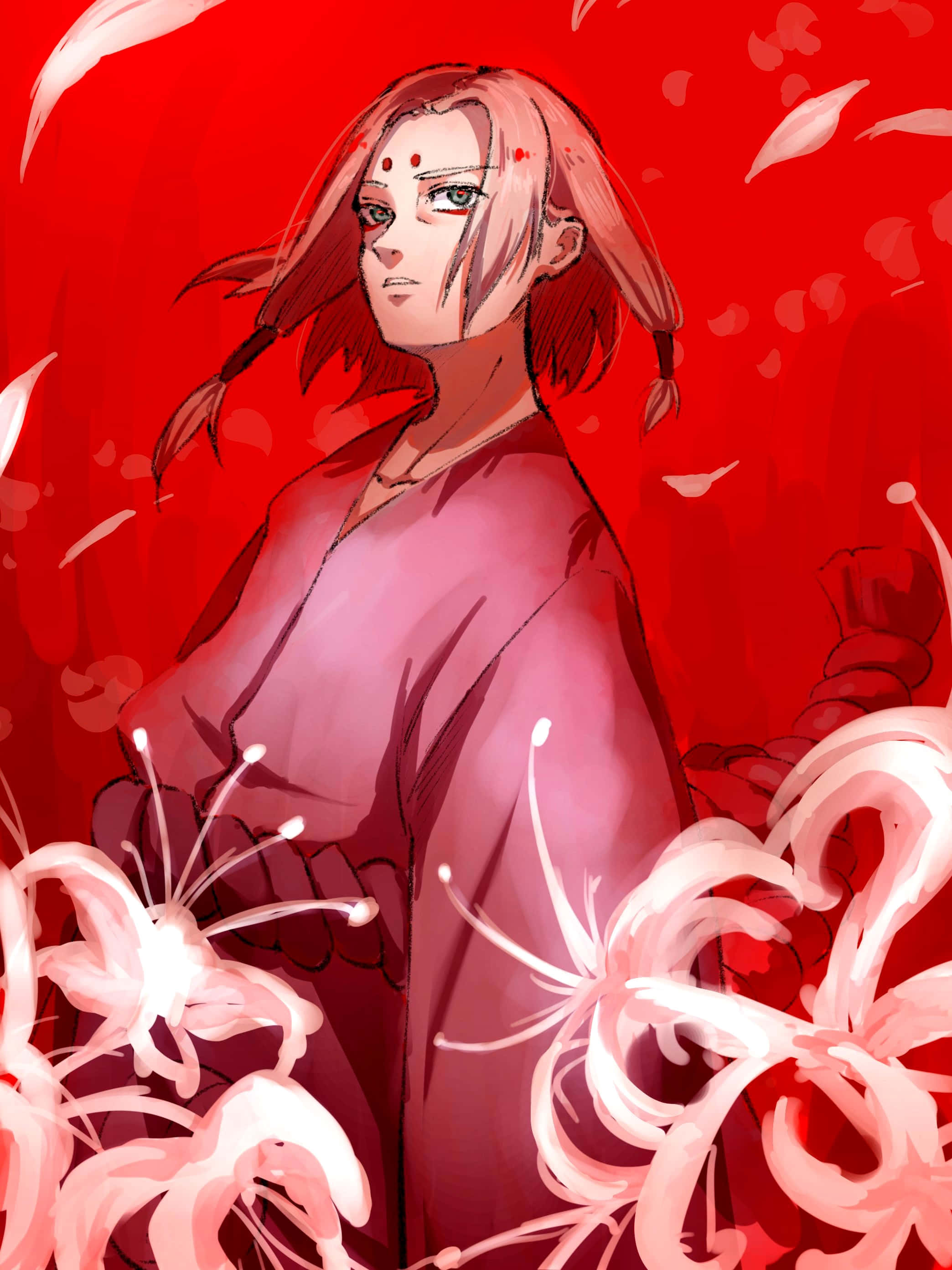 Kimimaro, pink hair, red markings, 2K Phone Wallpaper