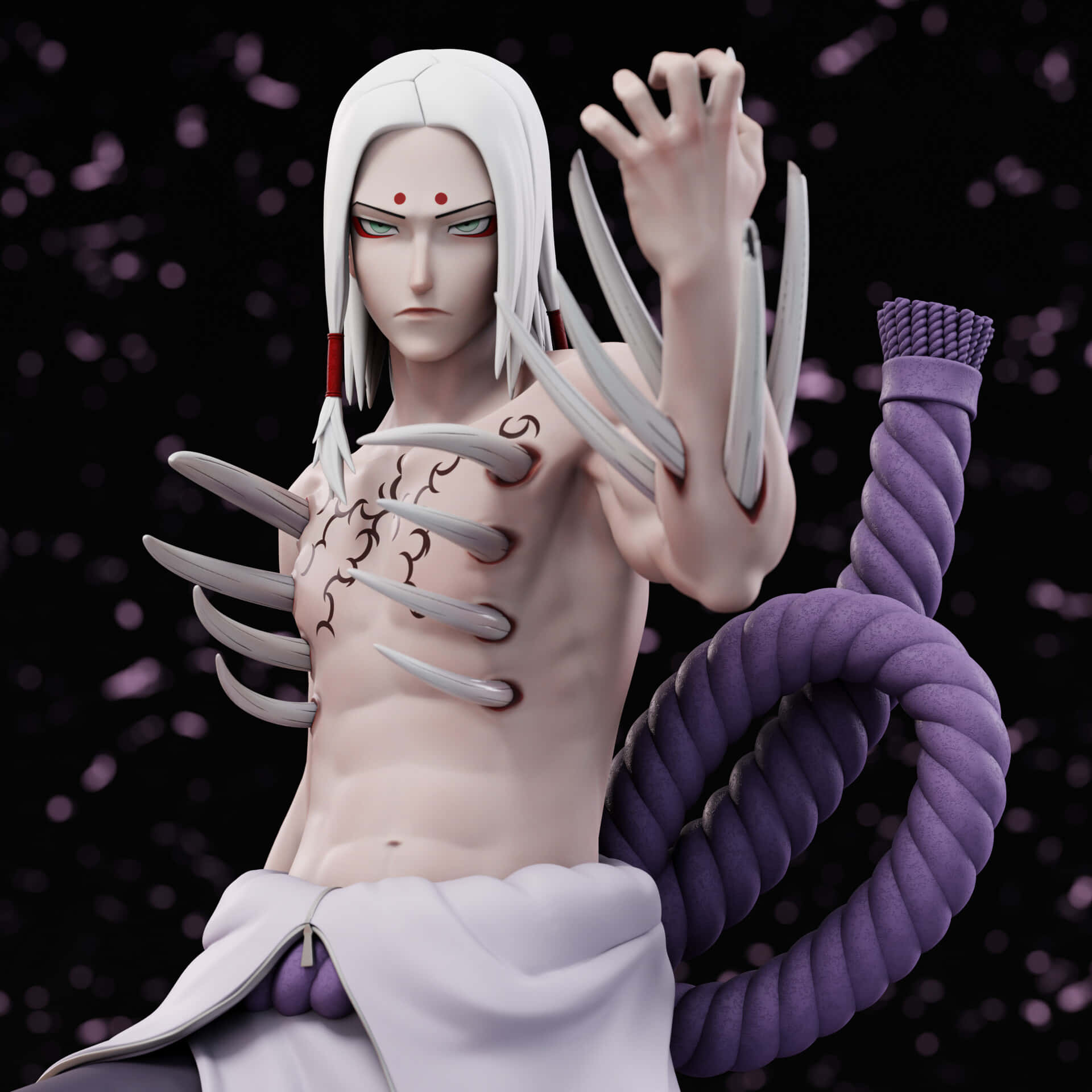 Kimimaro, white hair, purple rope tail, Full HD Desktop Wallpaper
