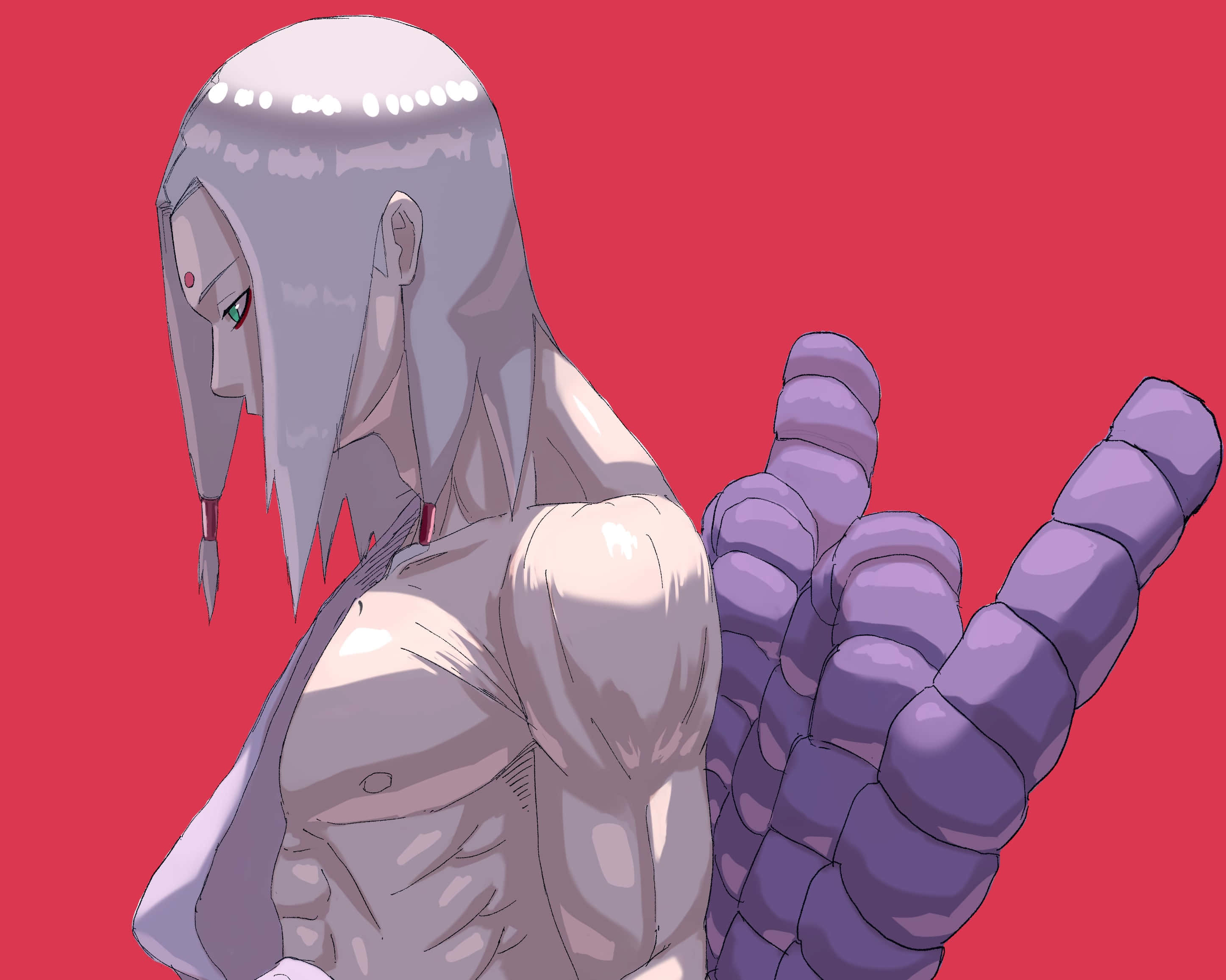 Kimimaro, silver hair, purple tentacles, 2K Desktop Wallpaper