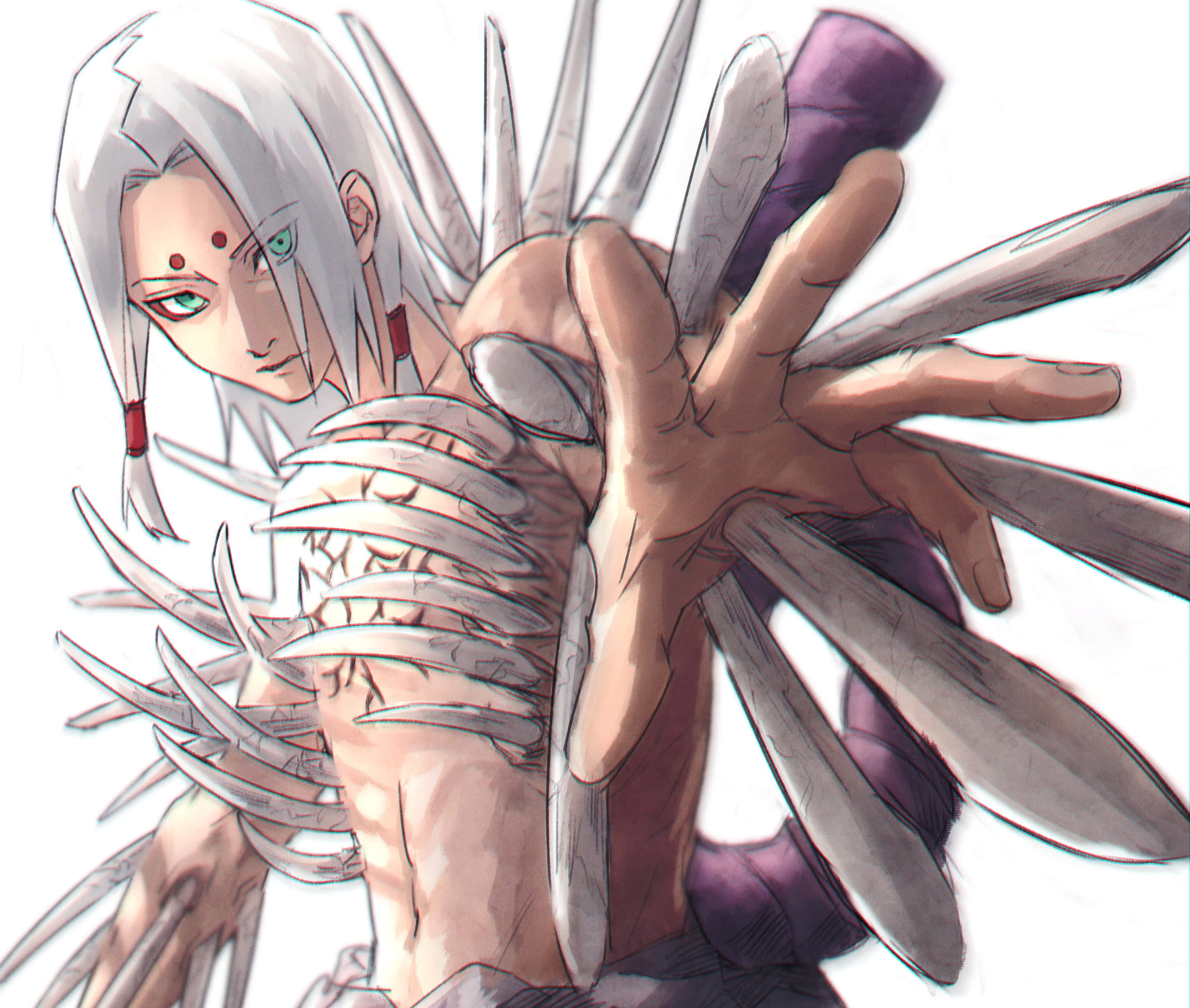 Kimimaro, white hair, green eyes, 2K Desktop Wallpaper