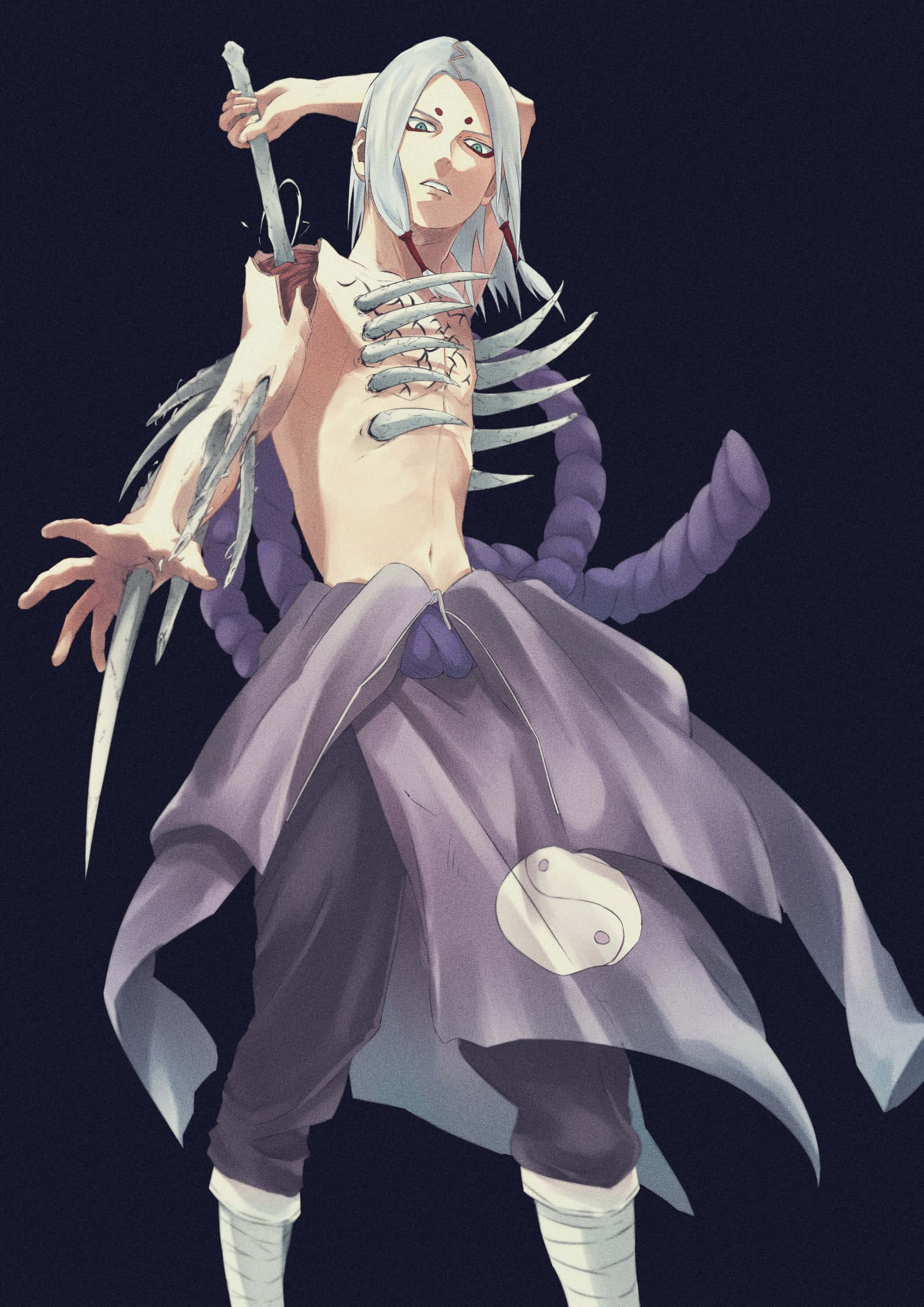 Kimimaro, silver hair, exposed ribs, Full HD Phone Wallpaper