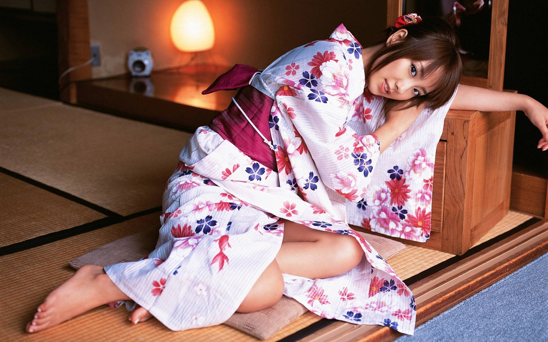 floral yukata, tatami mats, traditional Japanese room, Full HD Desktop Wallpaper