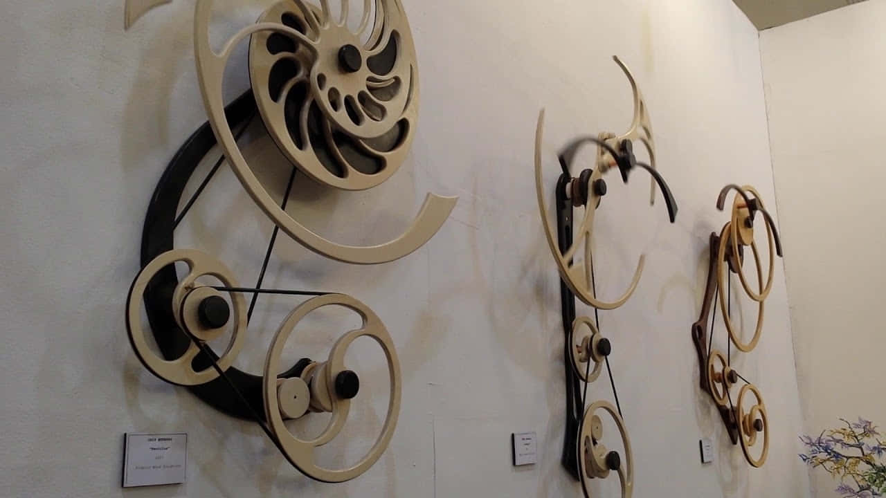 Kinetic Art, abstract wooden wall art, interlocking gears, HD Desktop Wallpaper
