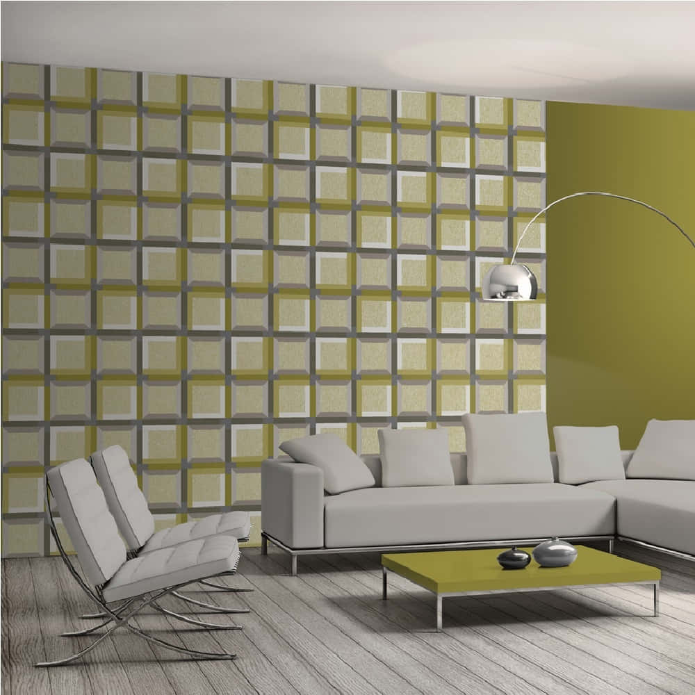 Kinetic Art, geometric yellow and gray wallpaper, white sofa, SD Desktop Wallpaper