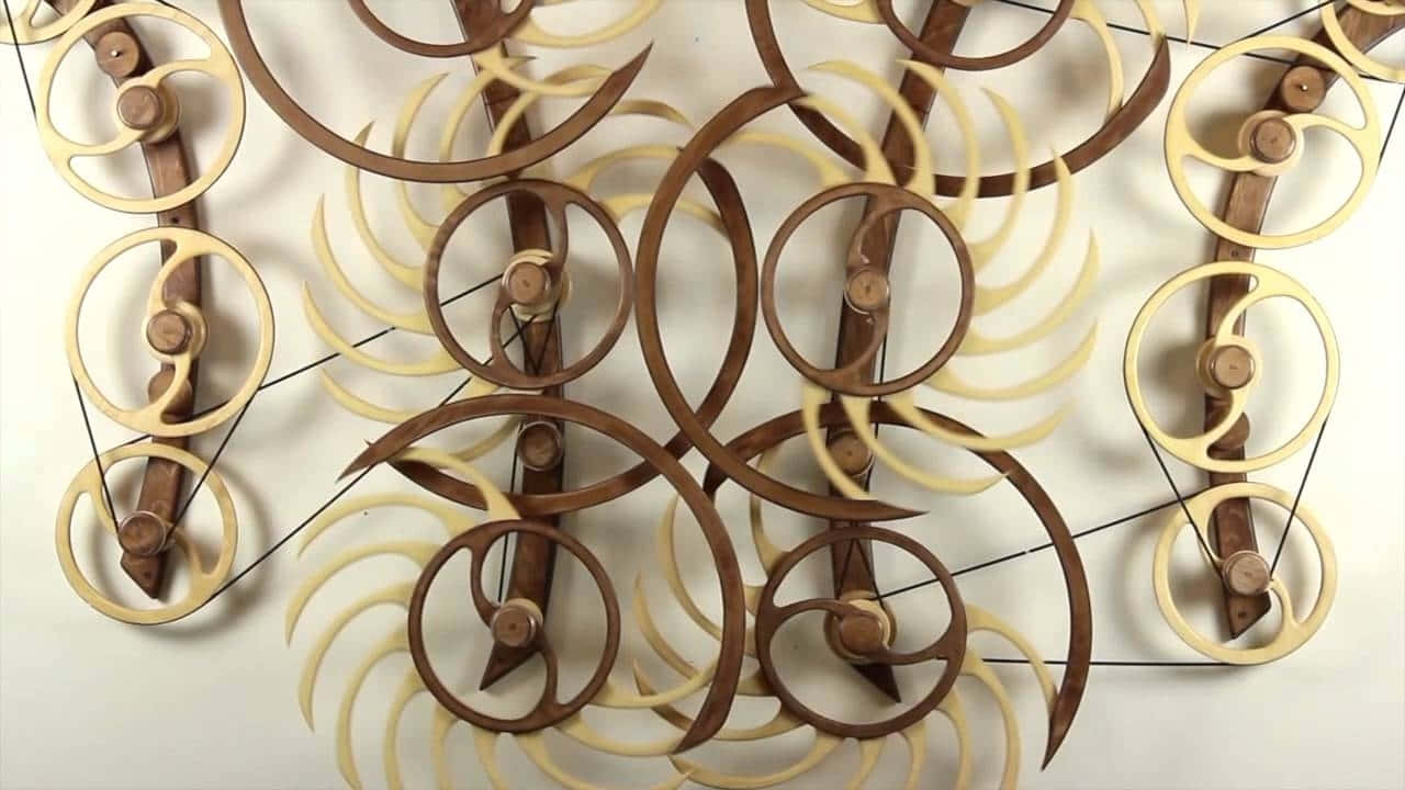 kinetic art, wooden kinetic sculpture, interlocking gears, HD Desktop Wallpaper