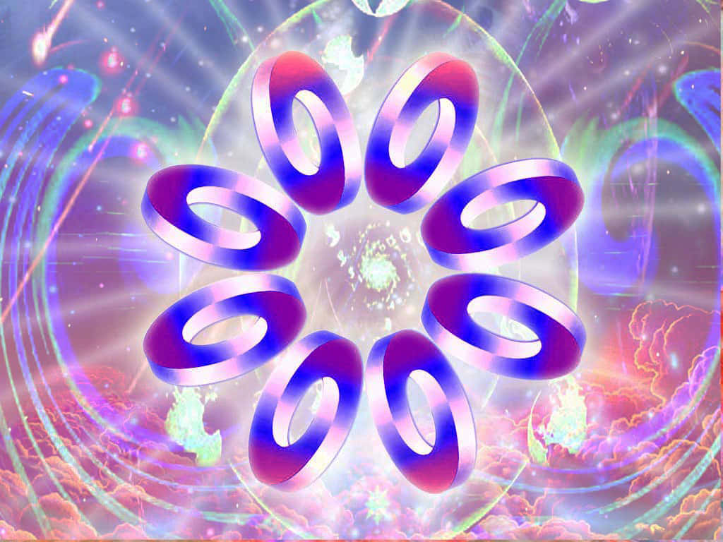 Kinetic Art, cosmic flower, glowing purple and pink rings, SD Desktop Wallpaper