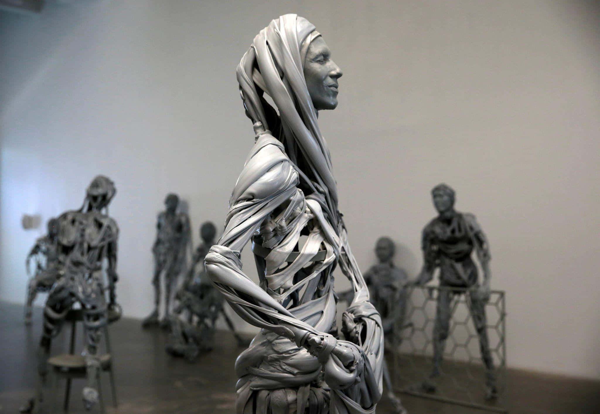 Kinetic Art, silver, hooded figure, Full HD Desktop Wallpaper