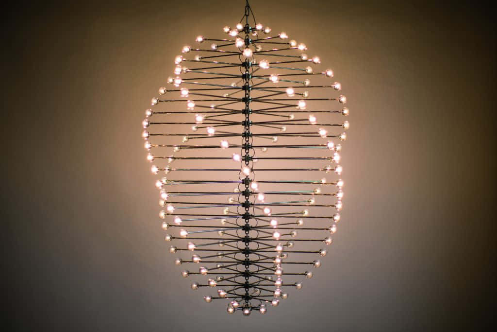 kinetic art, spherical metal frame, glowing bulbs, SD Desktop Wallpaper