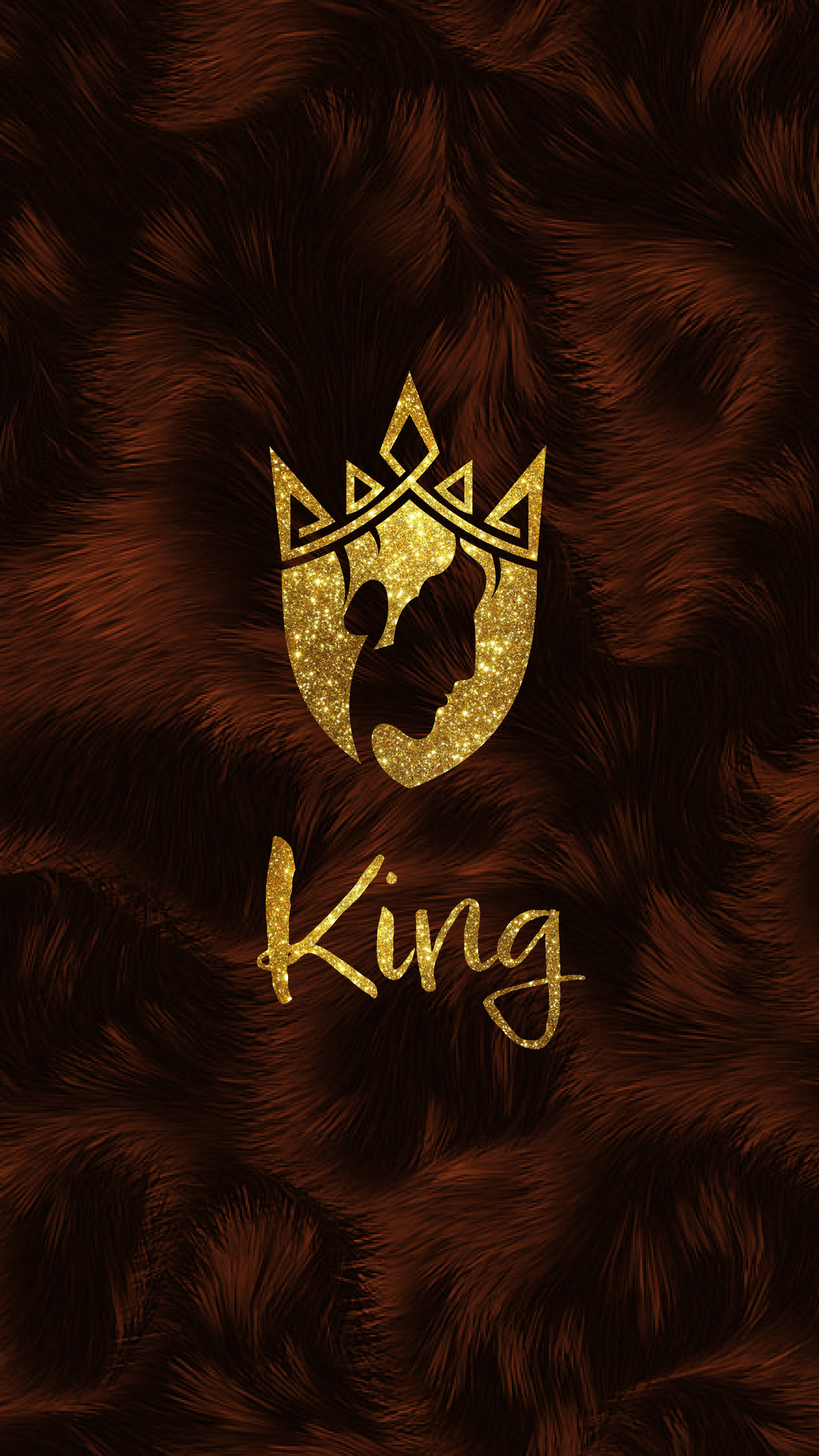 gold crown silhouette, king profile, cursive 'King' text, 4K Phone Wallpaper