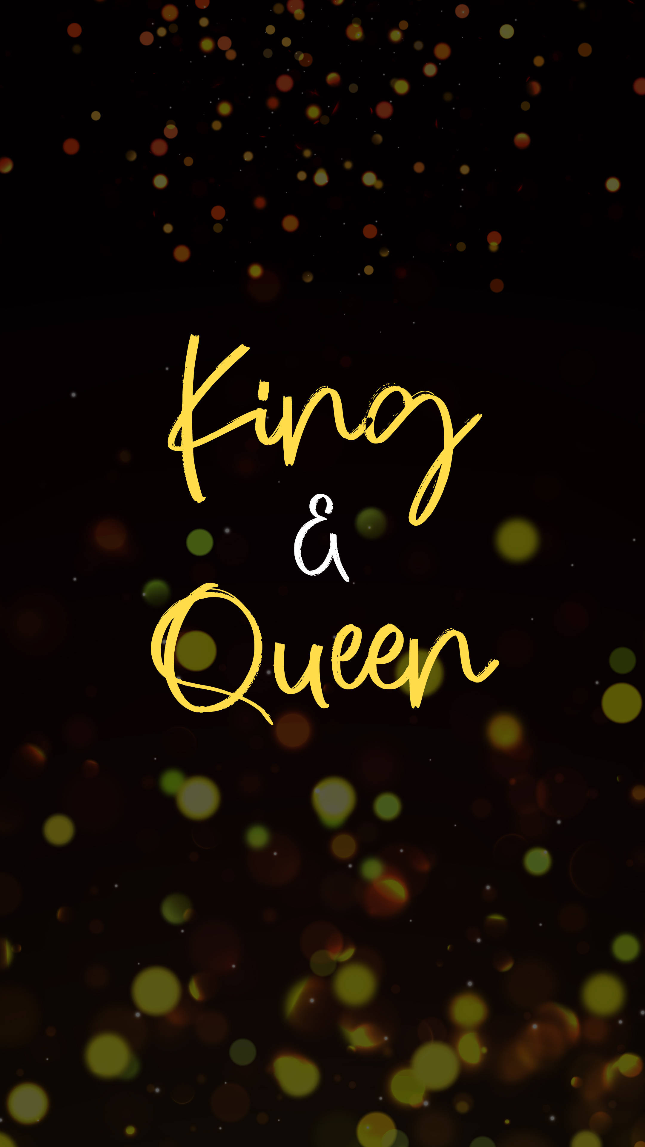 King & Queen, golden cursive text, dark background, 4K Phone Wallpaper
