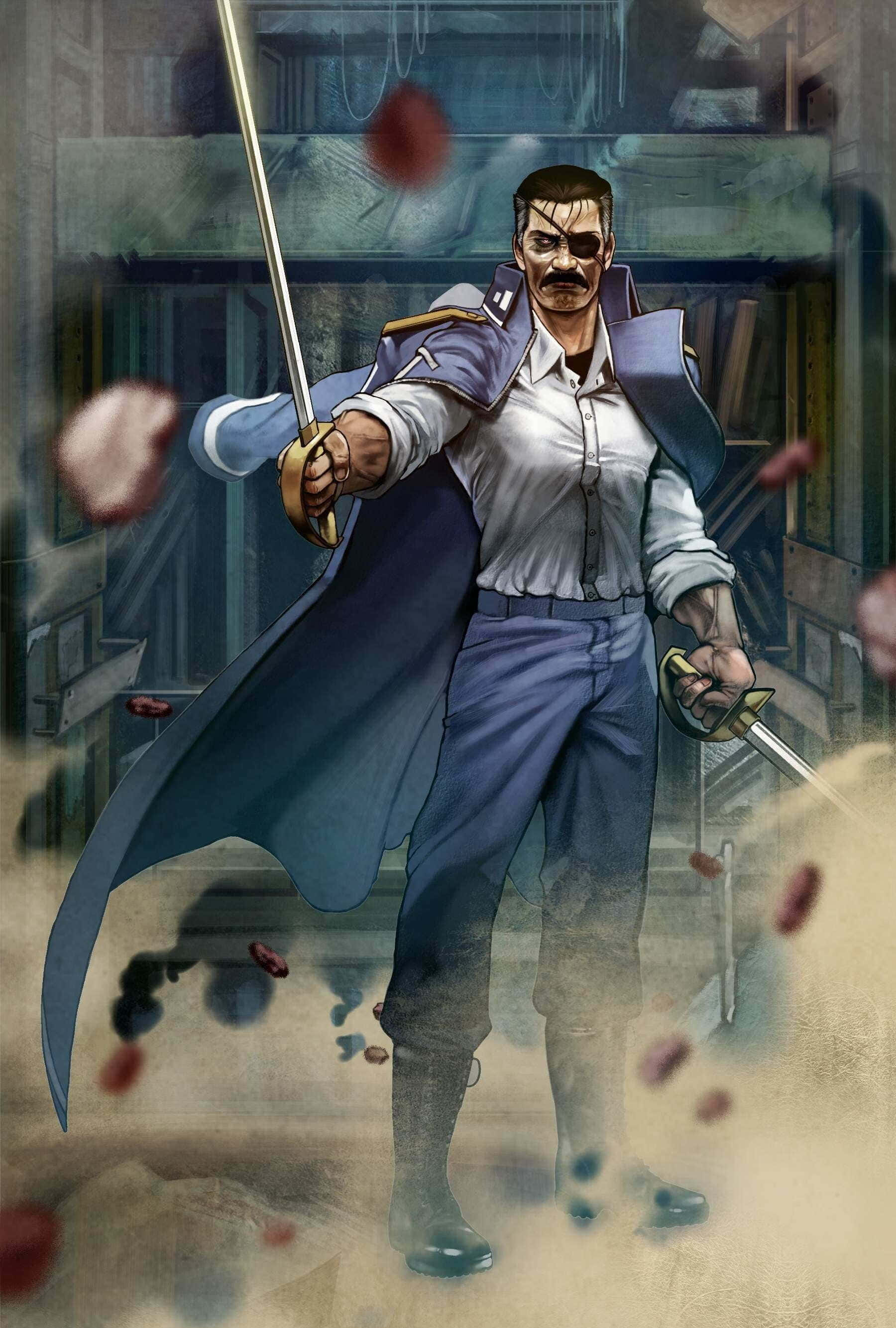 King Bradley, blue coat, two swords, 2K Phone Wallpaper