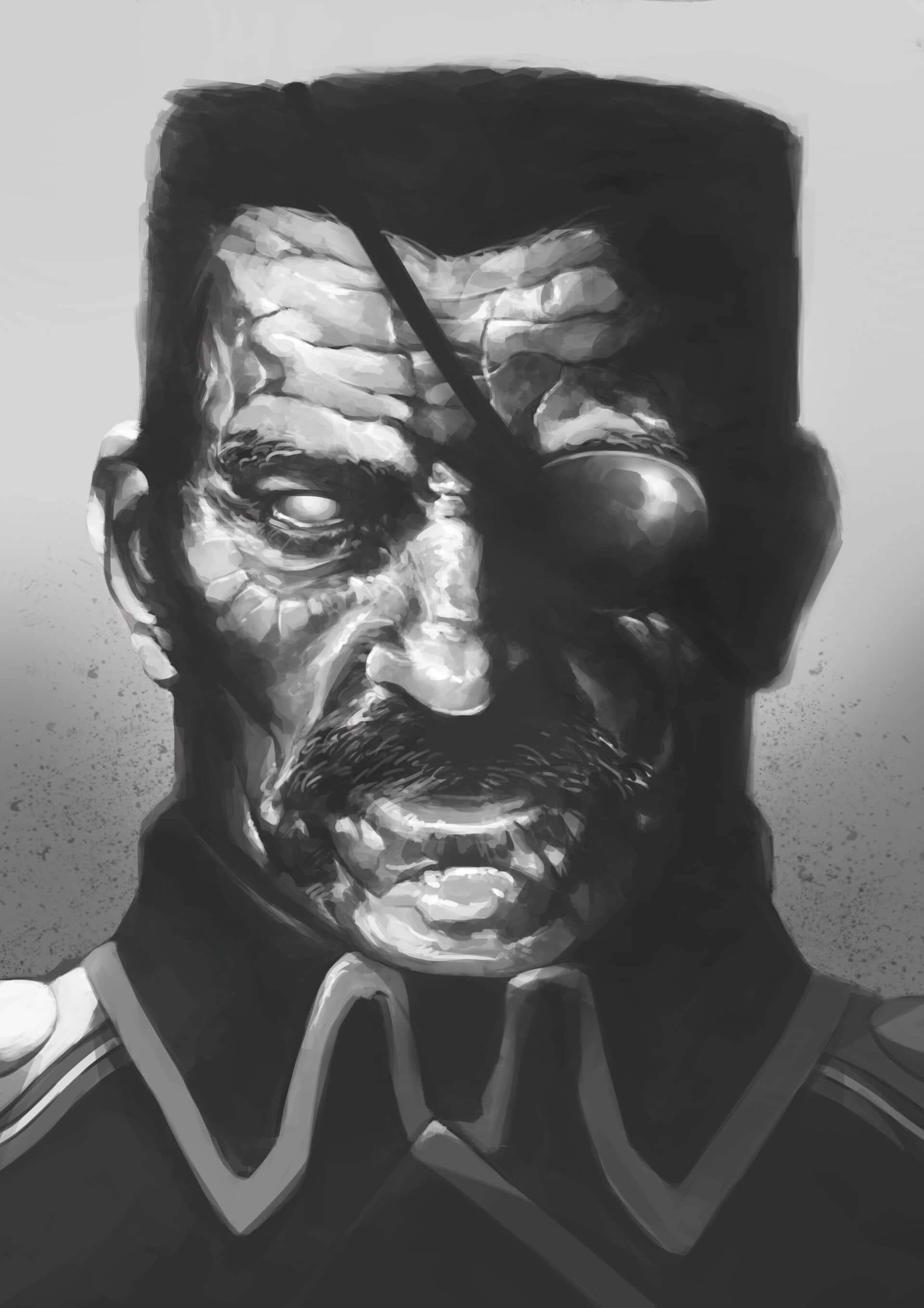 King Bradley, monochrome illustration, scarred soldier, 2K Phone Wallpaper
