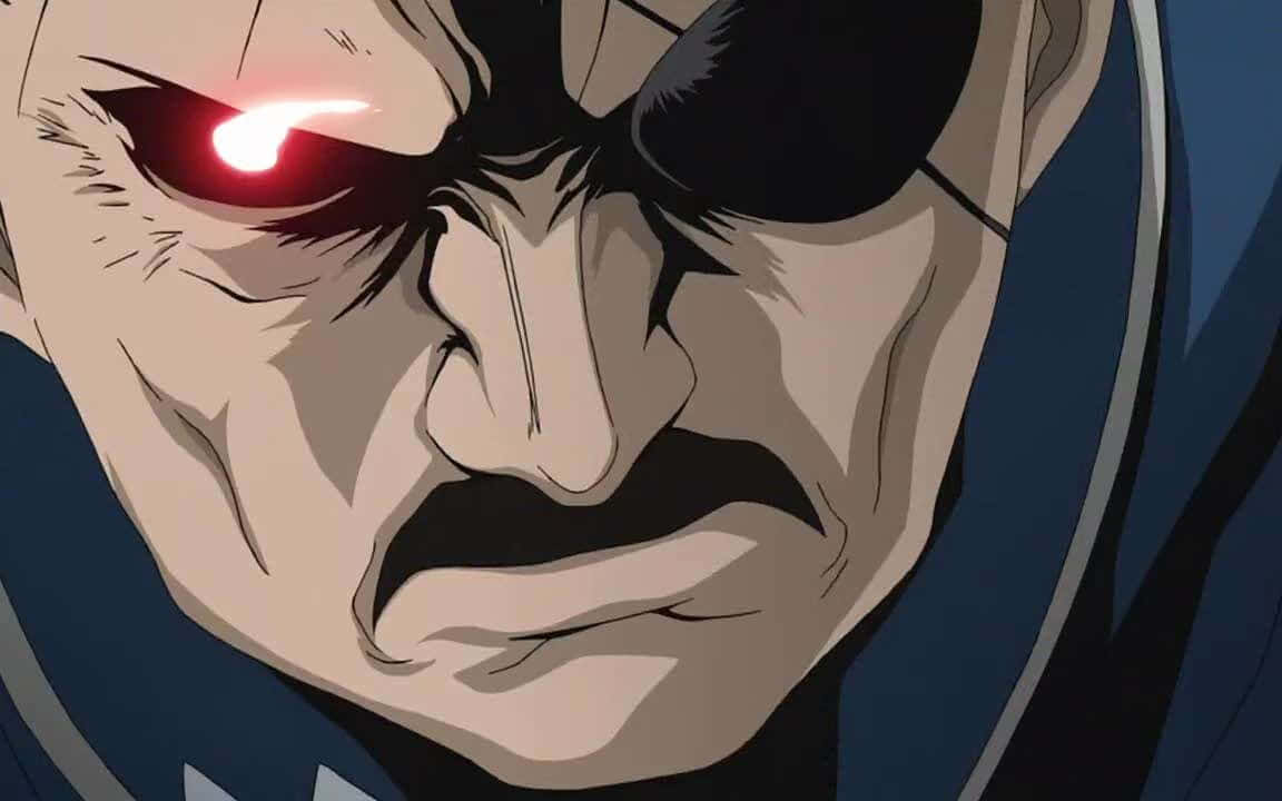 King Bradley, black eye patch, glowing red eye, SD Desktop Wallpaper