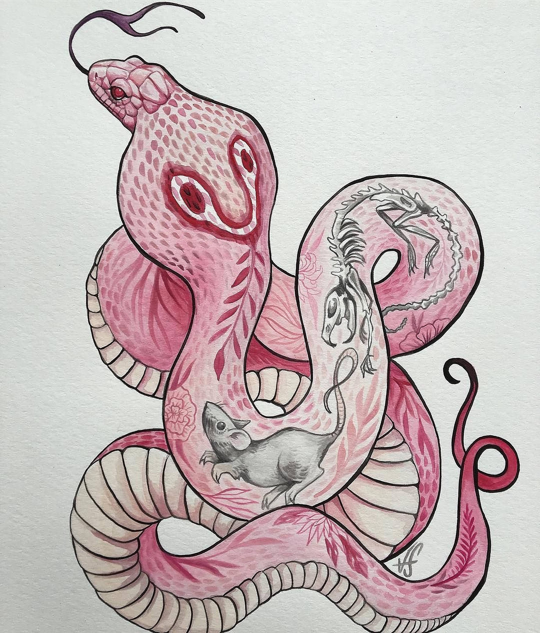 King Cobra, pink snake, red eyes, Full HD Phone Wallpaper