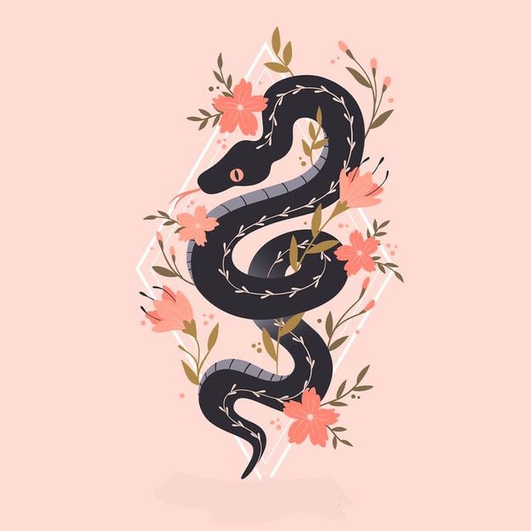 King Cobra, black snake, coral flowers, Full HD Desktop Wallpaper