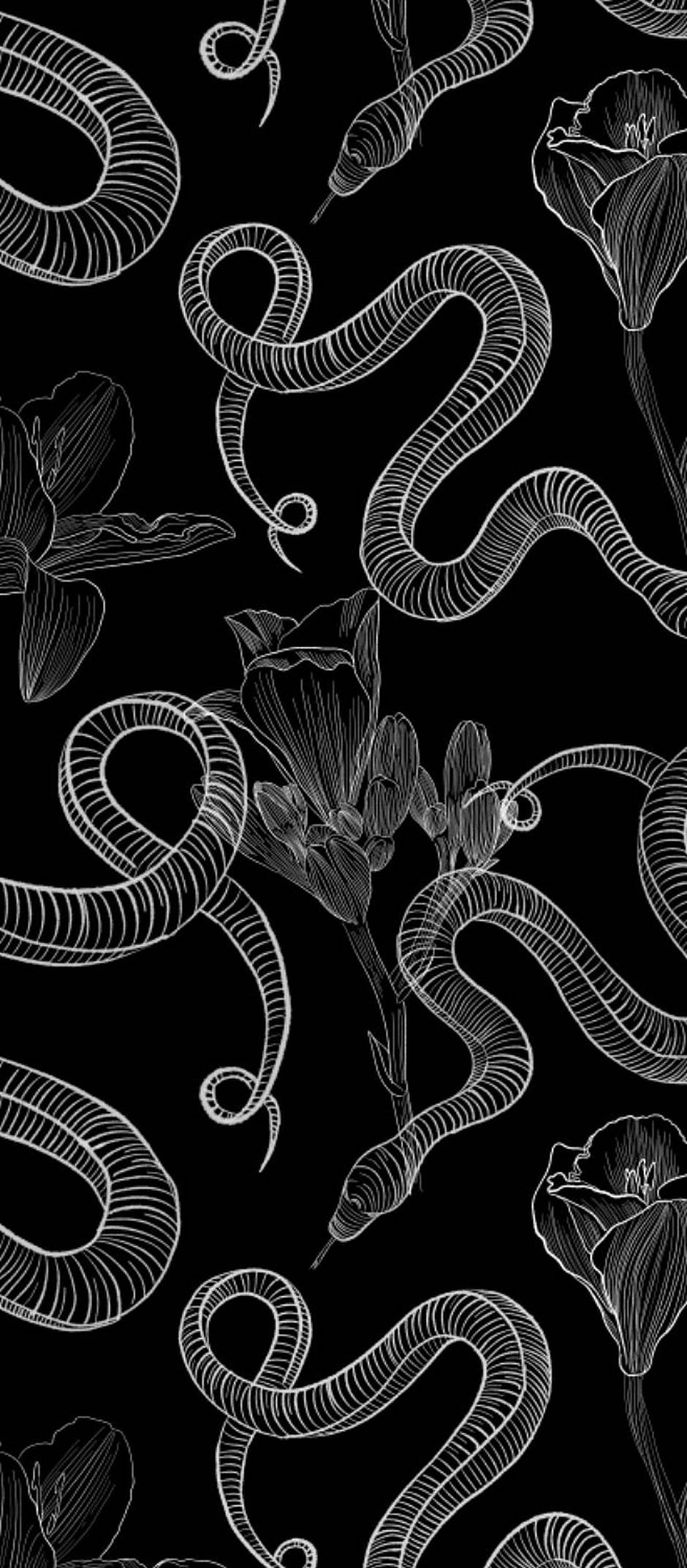 King Cobra Pattern, white line art, snakes, Full HD Phone Wallpaper