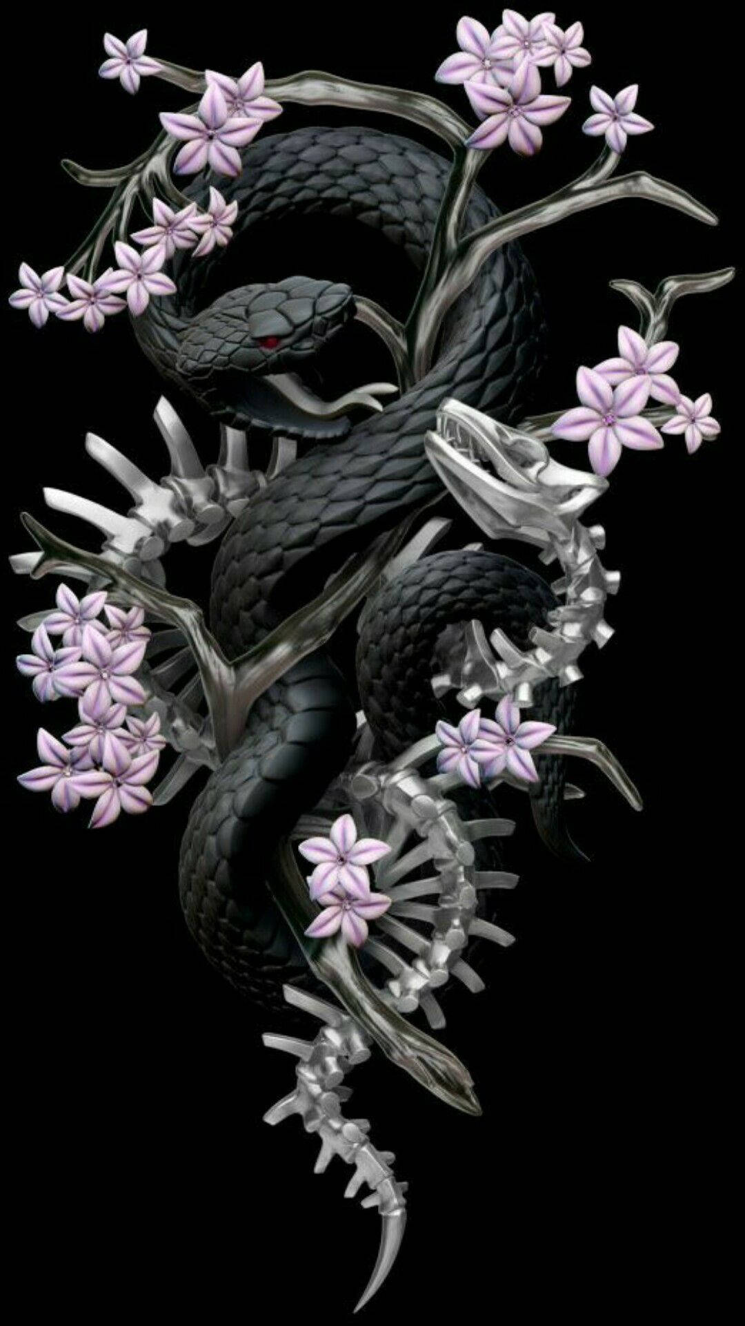 King Cobra, Japanese Art, black serpent, Full HD Phone Wallpaper