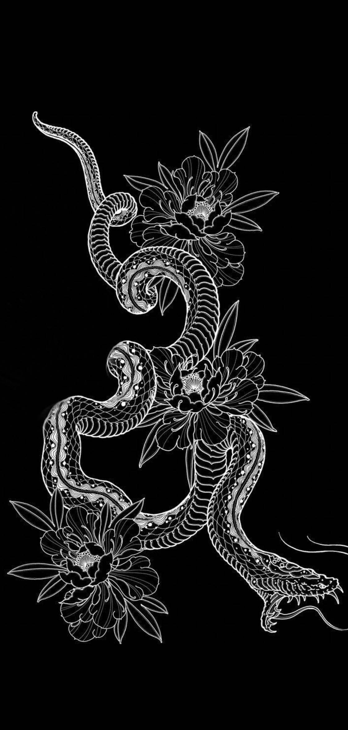King Cobra, white line drawing, coiling snake, Full HD Phone Wallpaper