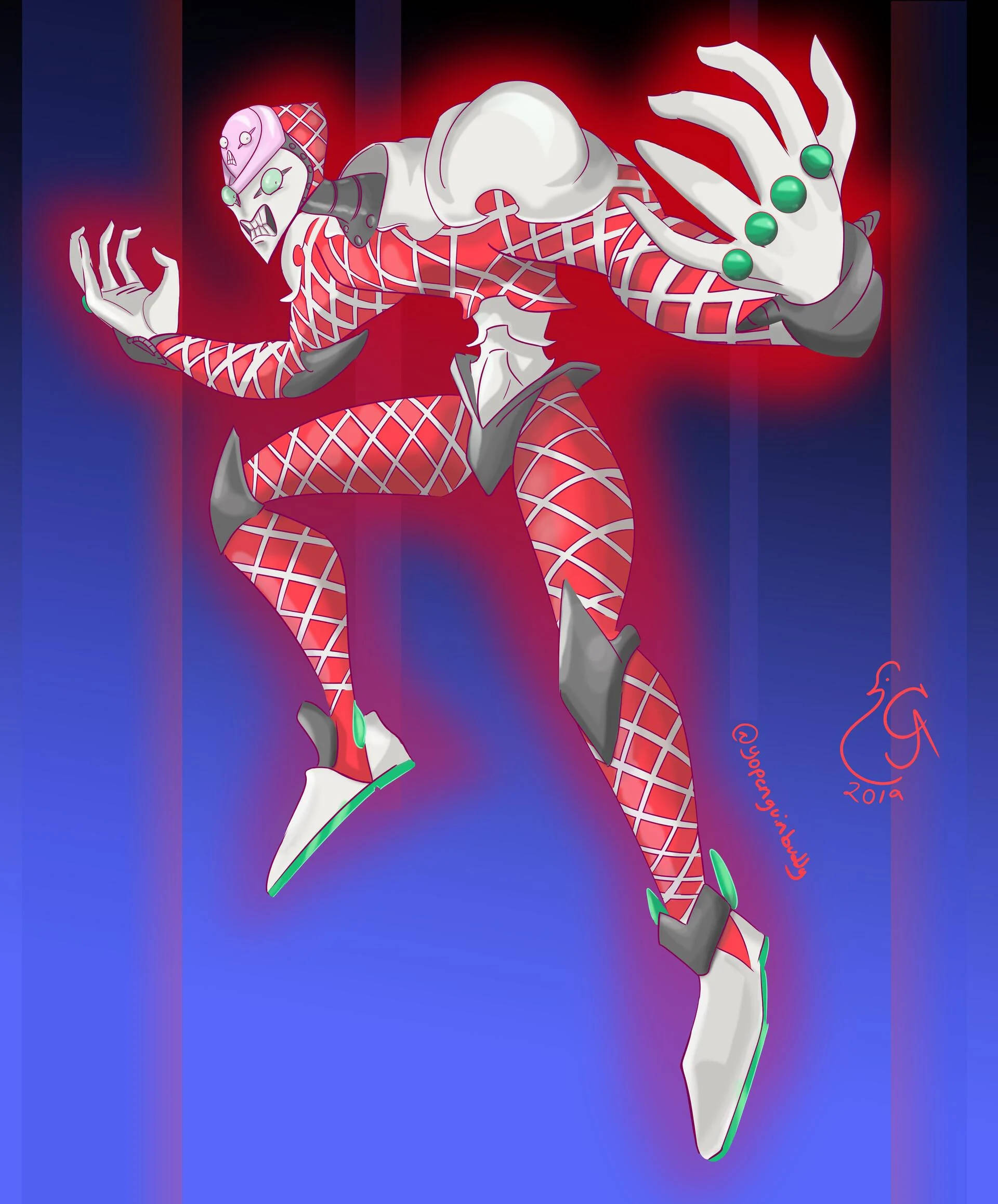 King Crimson, red aura, red and white checkered armor, Full HD Phone Wallpaper