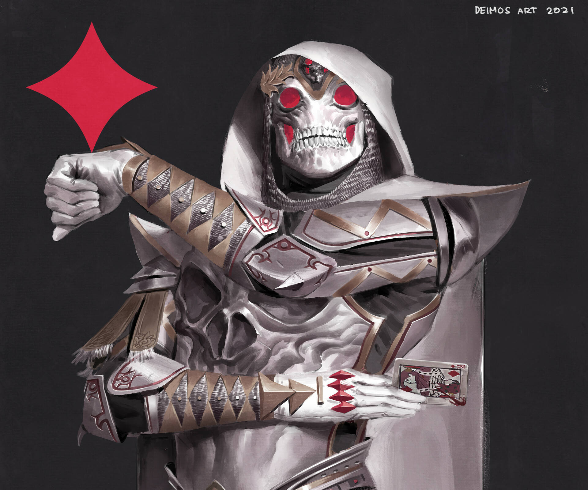 King Crimson, skeletal figure, ornate silver armor, Full HD Desktop Wallpaper