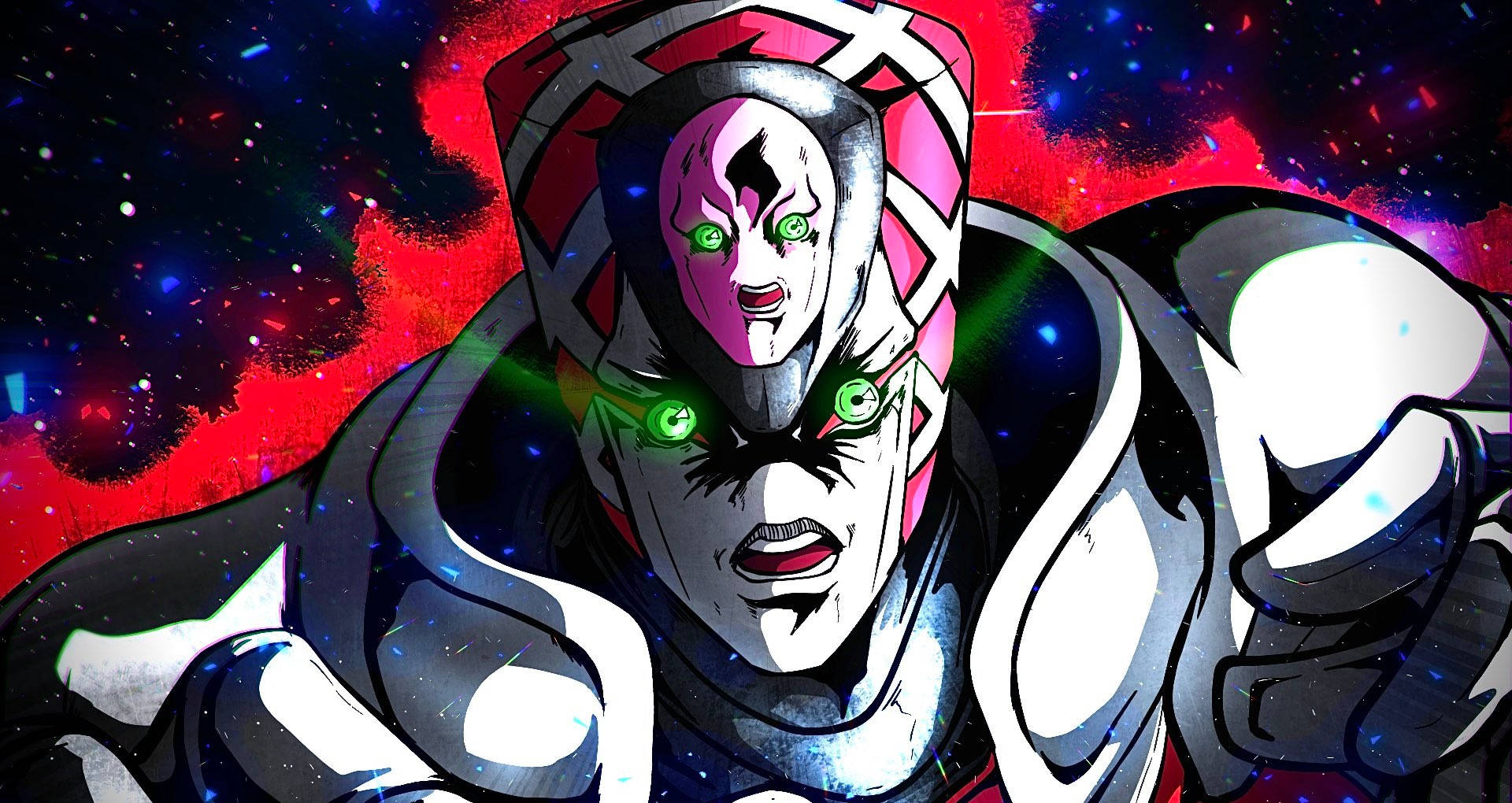 King Crimson, glowing green eyes, geometric helmet, Full HD Desktop Wallpaper