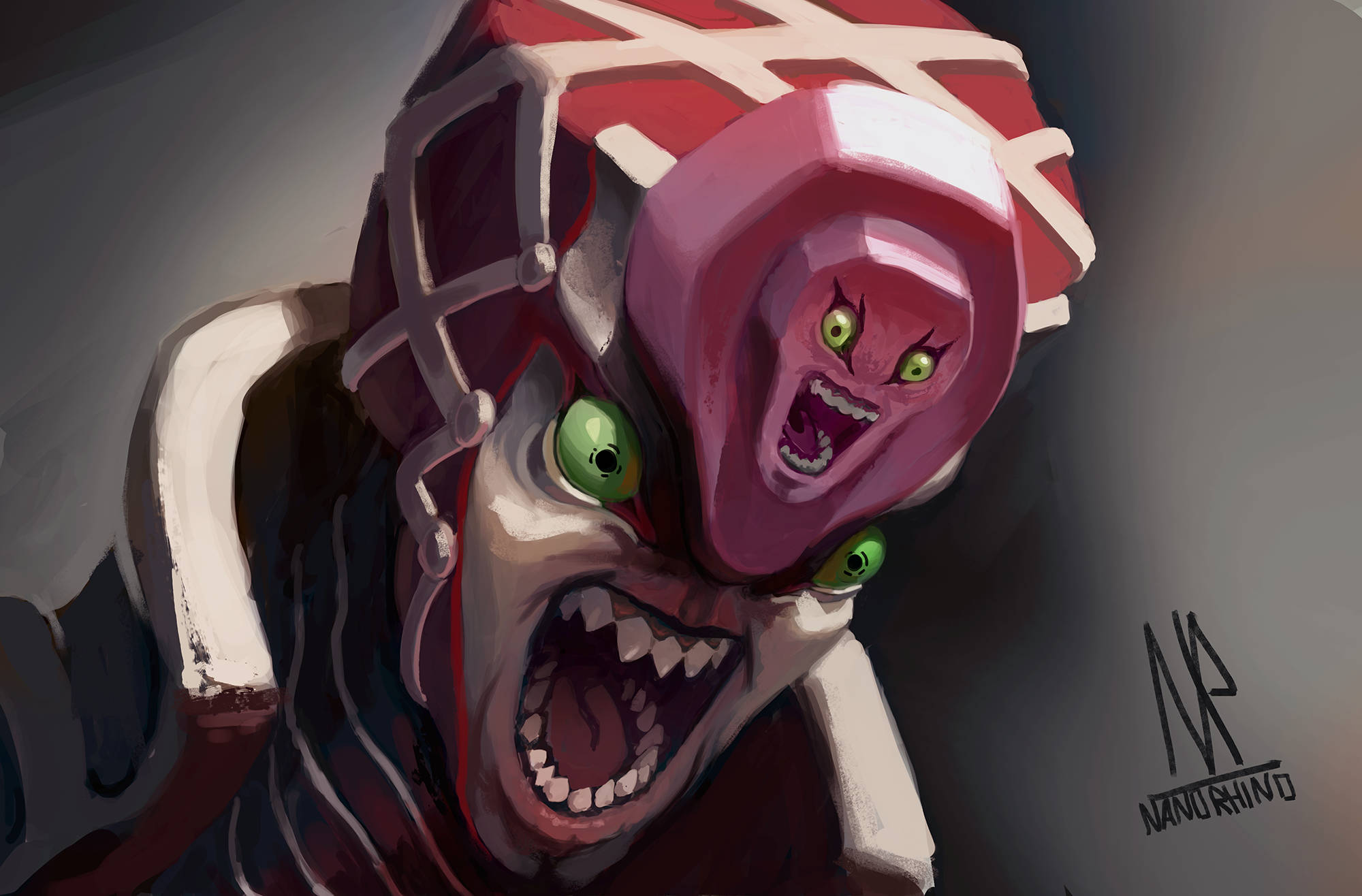 King Crimson, red helmet, green eyes, Full HD Desktop Wallpaper