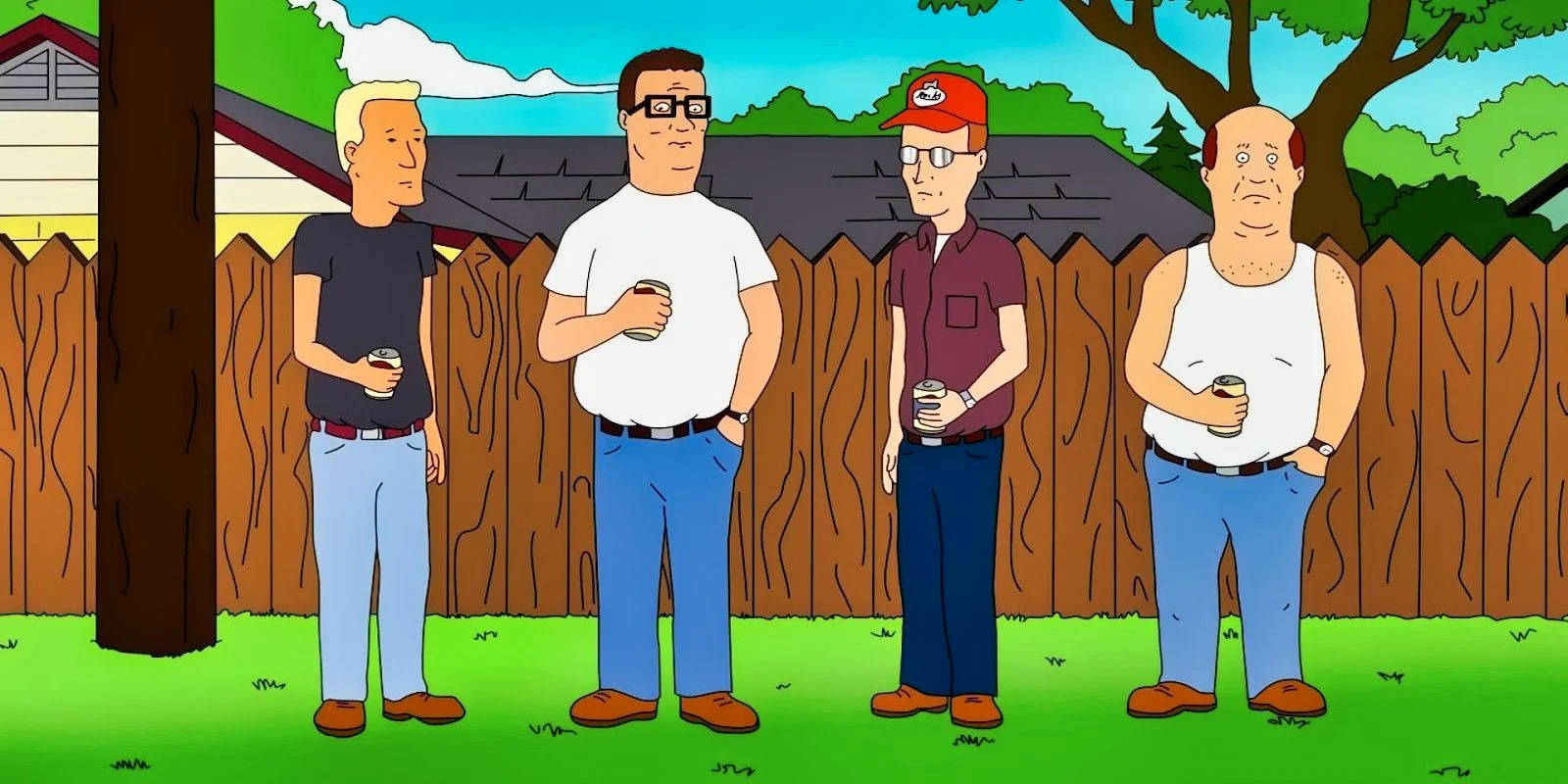 King Of The Hill, cartoon men, suburban backyard, HD Desktop Wallpaper