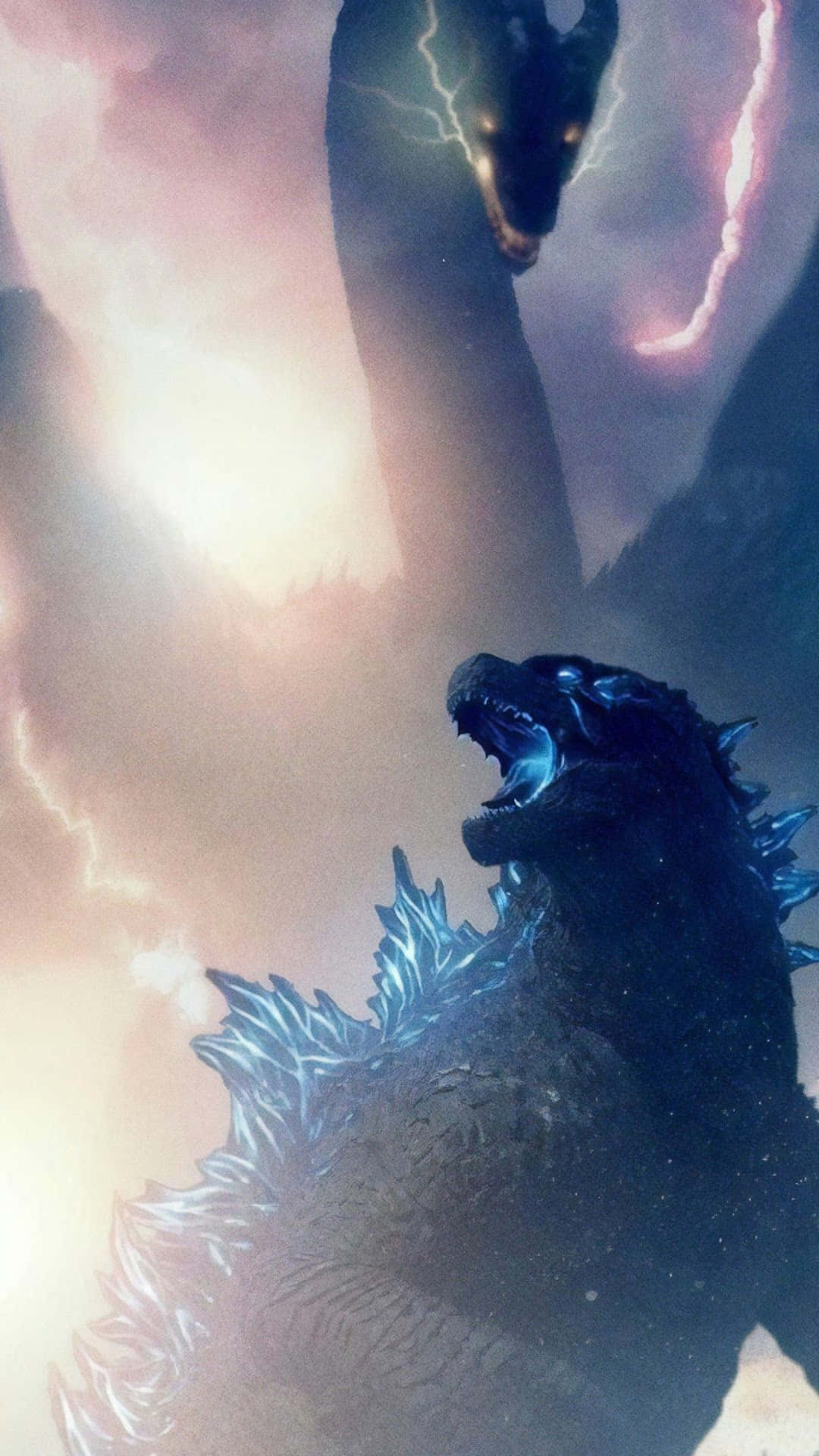 King Ghidorah, three-headed monster, glowing eyes, Full HD Phone Wallpaper