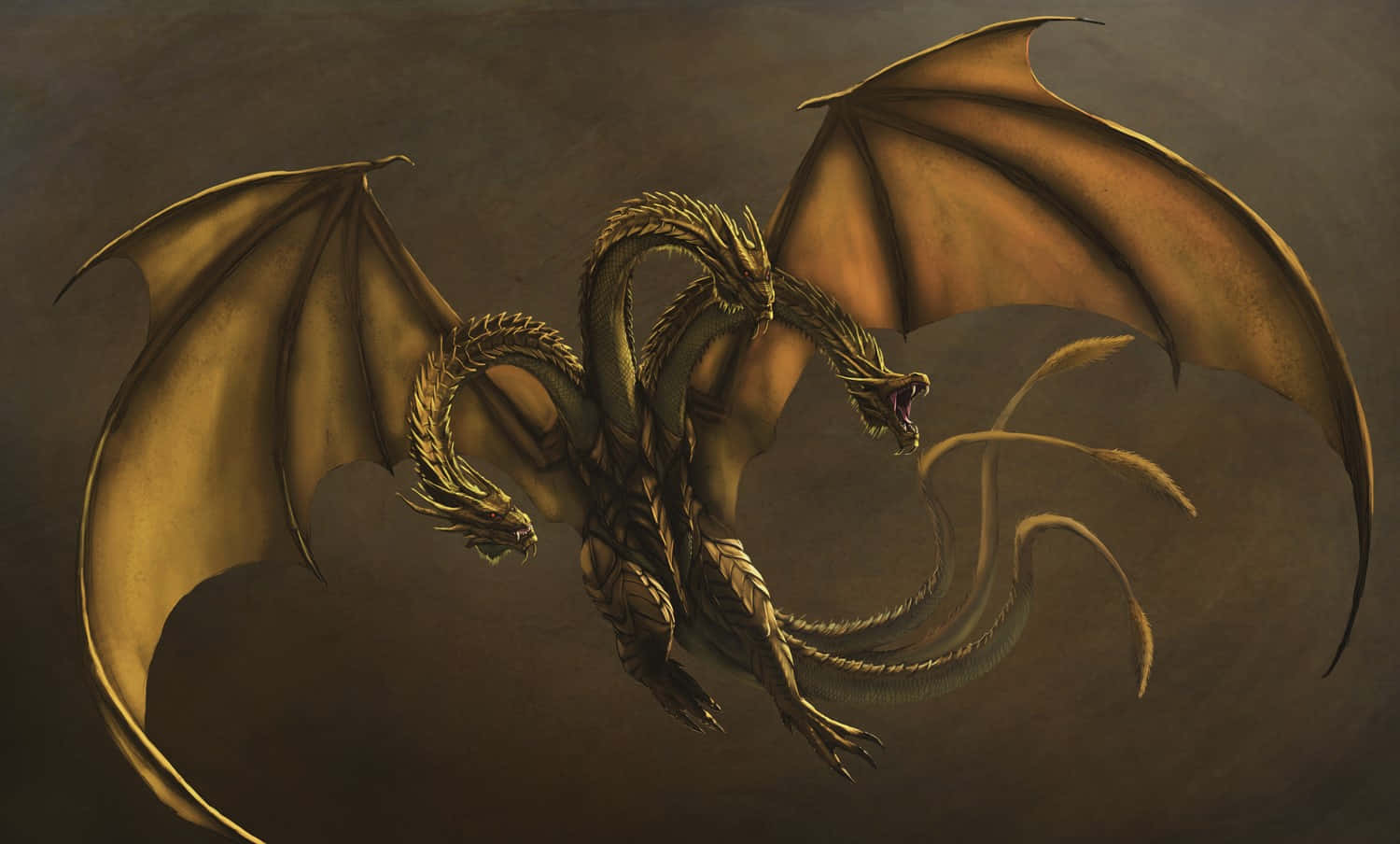 King Ghidorah, golden dragon, multiple heads, HD Desktop Wallpaper