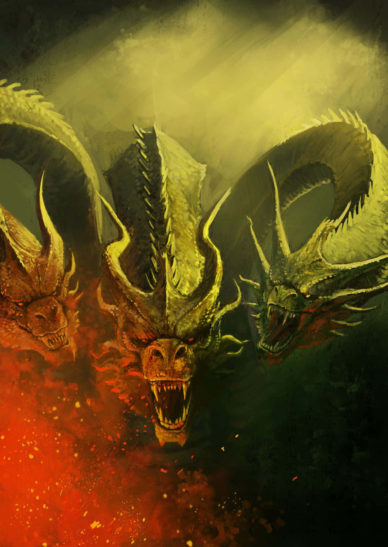 King Ghidorah, three menacing dragons, spiked horns, HD Phone Wallpaper