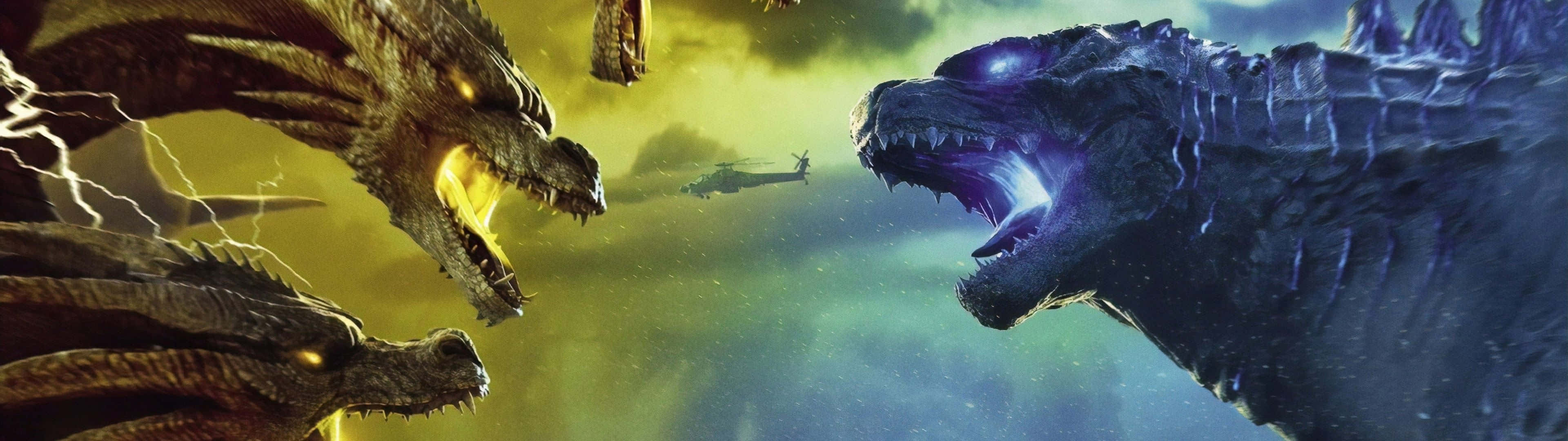 King Ghidorah, stormy sky, lightning, 4K Desktop Wallpaper