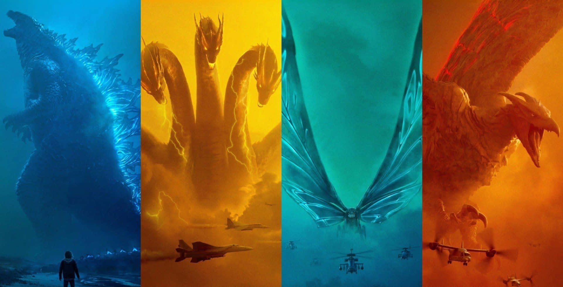King Ghidorah, kaiju monsters, vividly colored skies, Full HD Desktop Wallpaper