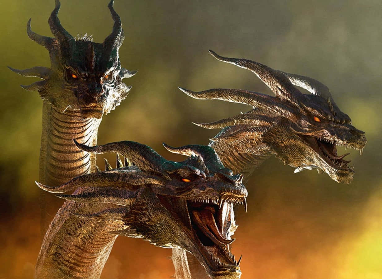 King Ghidorah, glowing orange eyes, sharp teeth, SD Desktop Wallpaper