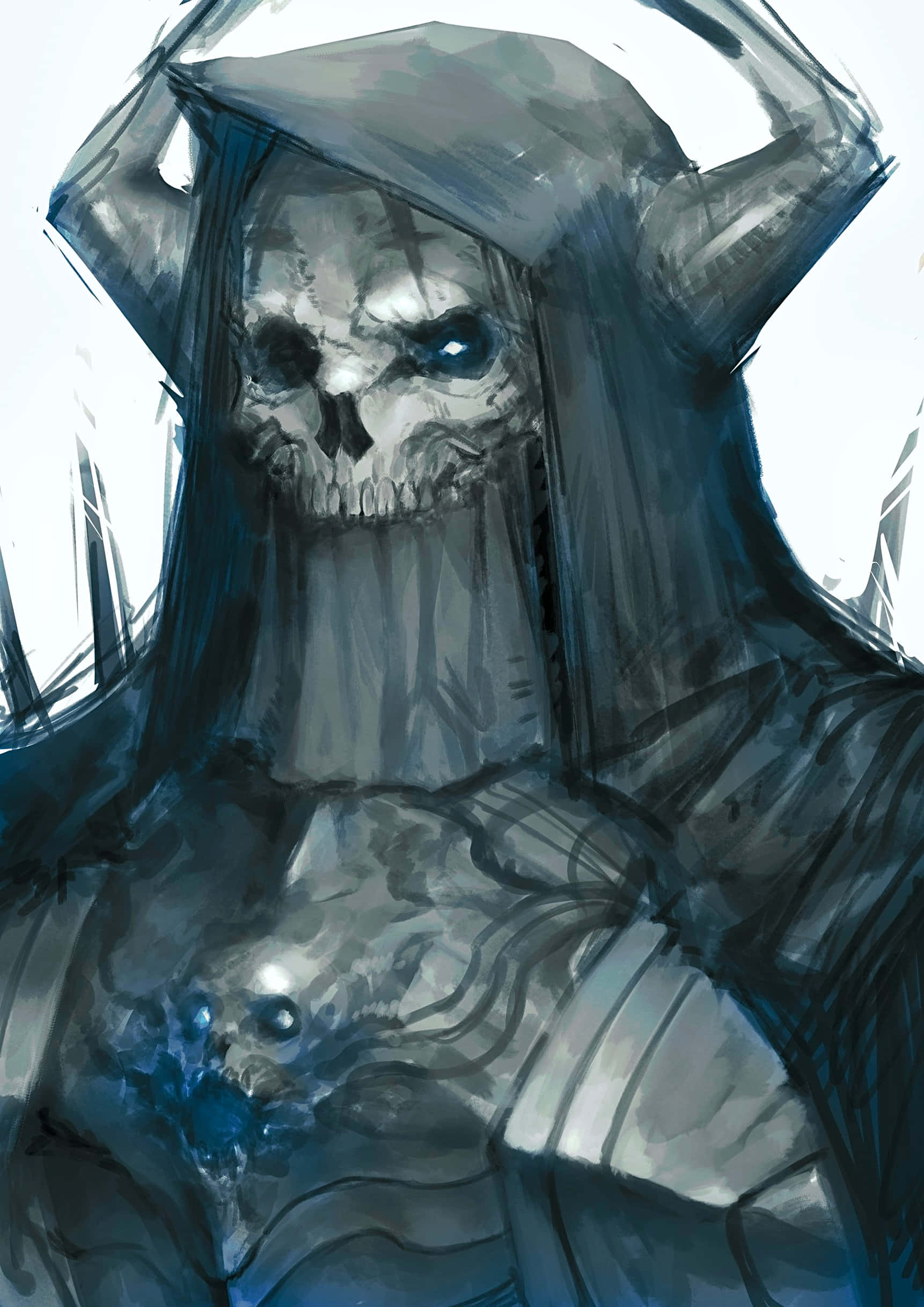 King Hassan, skull figure, glowing blue eyes, Full HD Phone Wallpaper