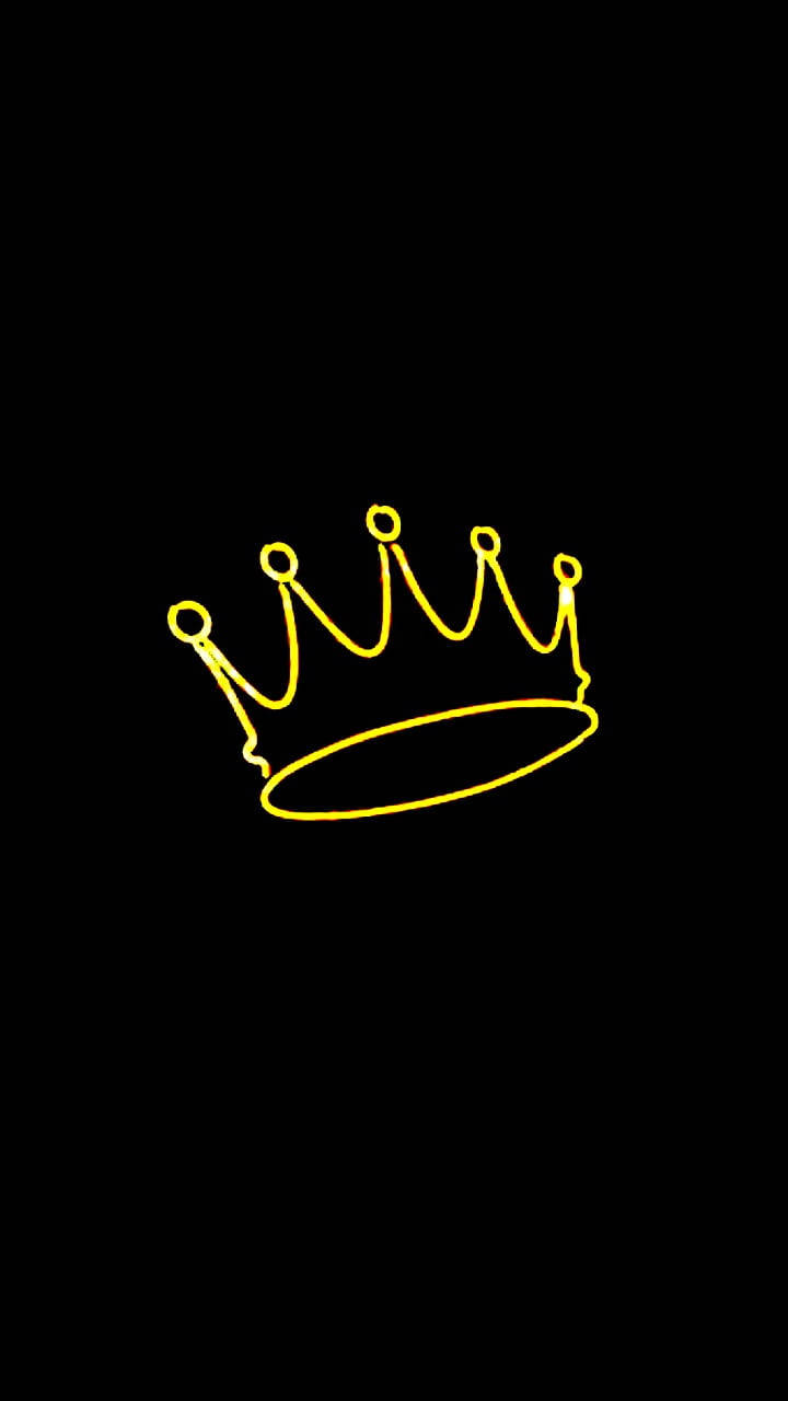 yellow crown outline, neon crown, black background, HD Phone Wallpaper