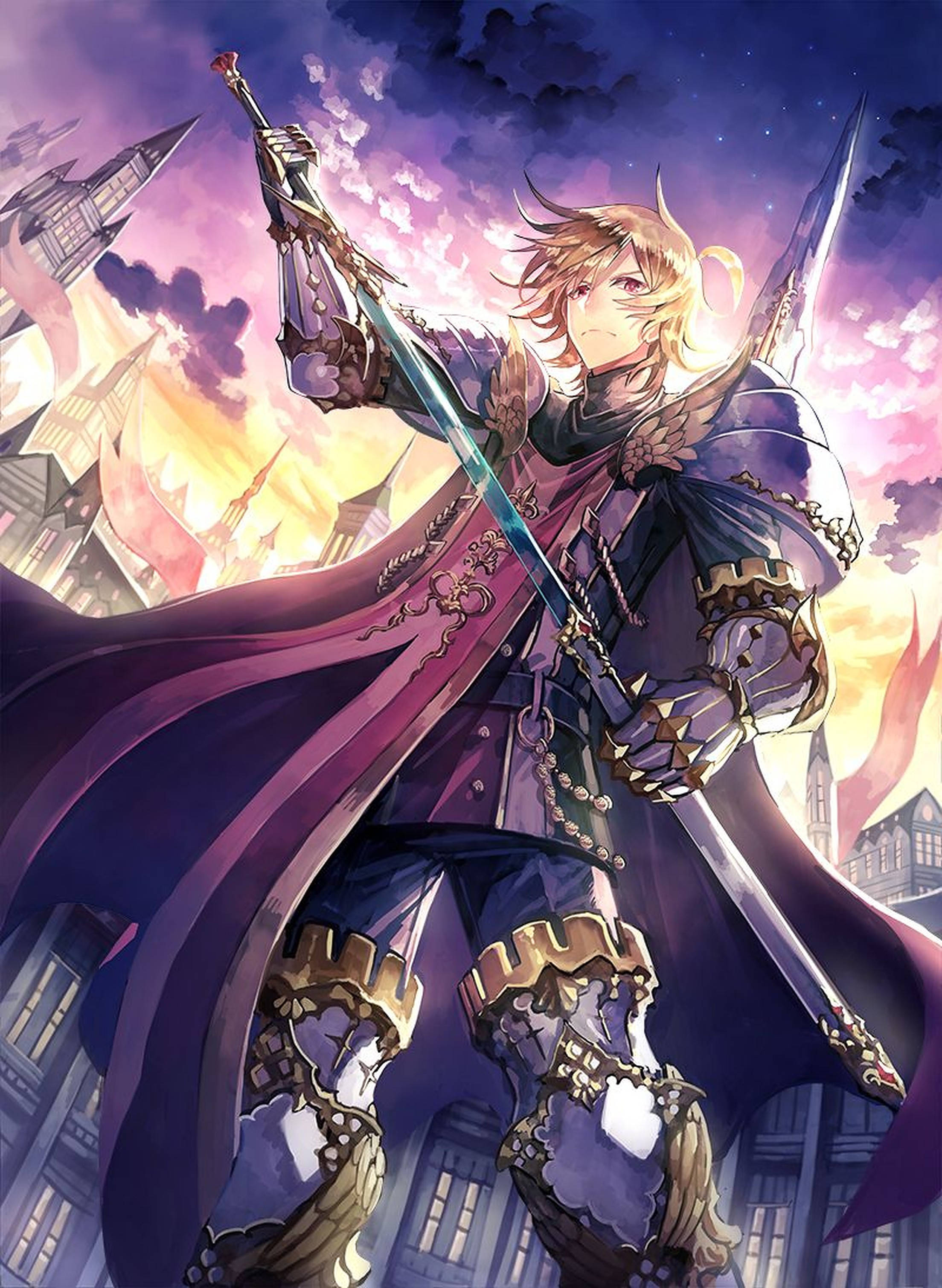iPhone, anime knight, glowing sword, 2K Phone Wallpaper