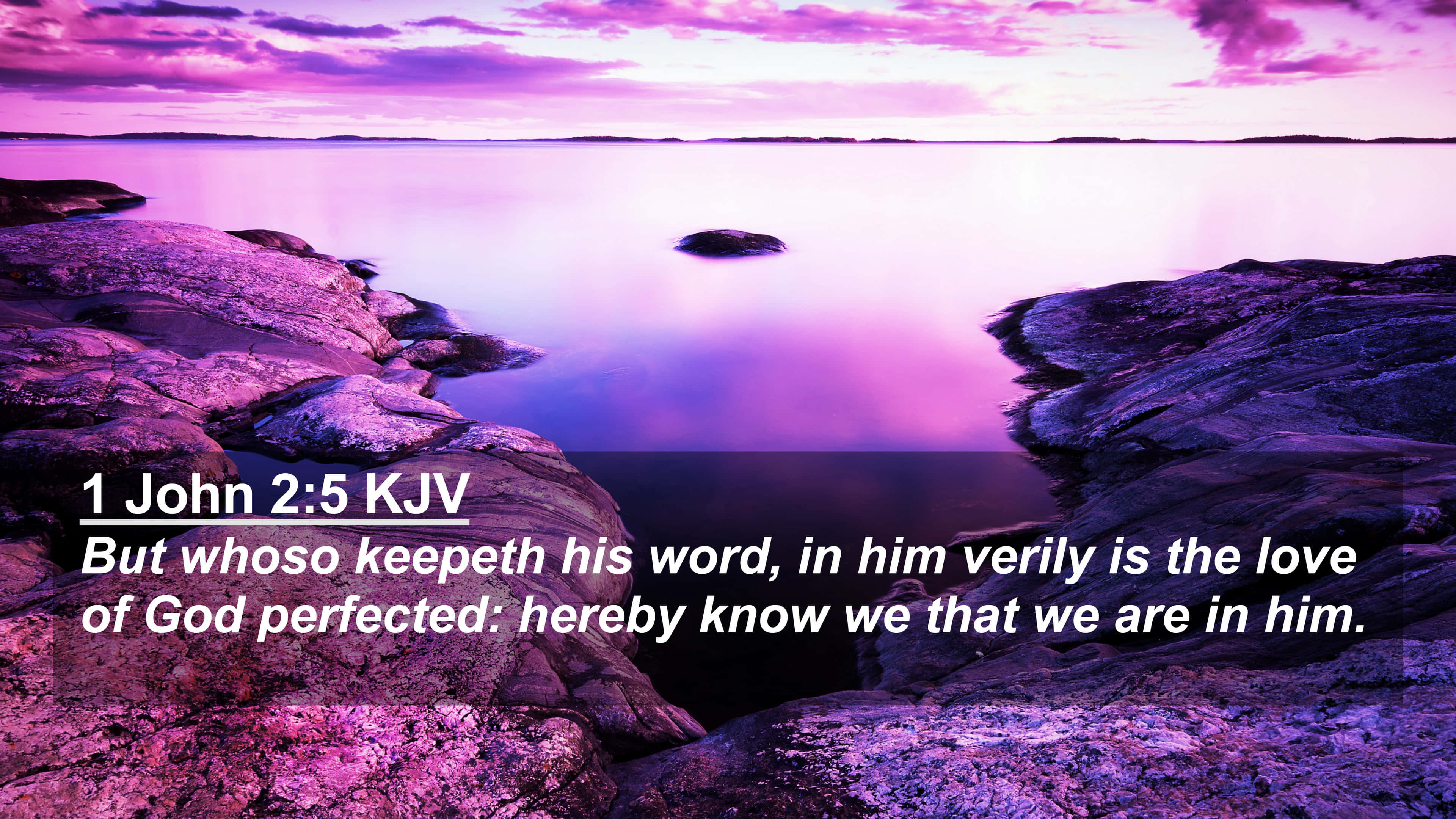 King James Bible, Purple-hued sunset, calm water, 4K Desktop Wallpaper