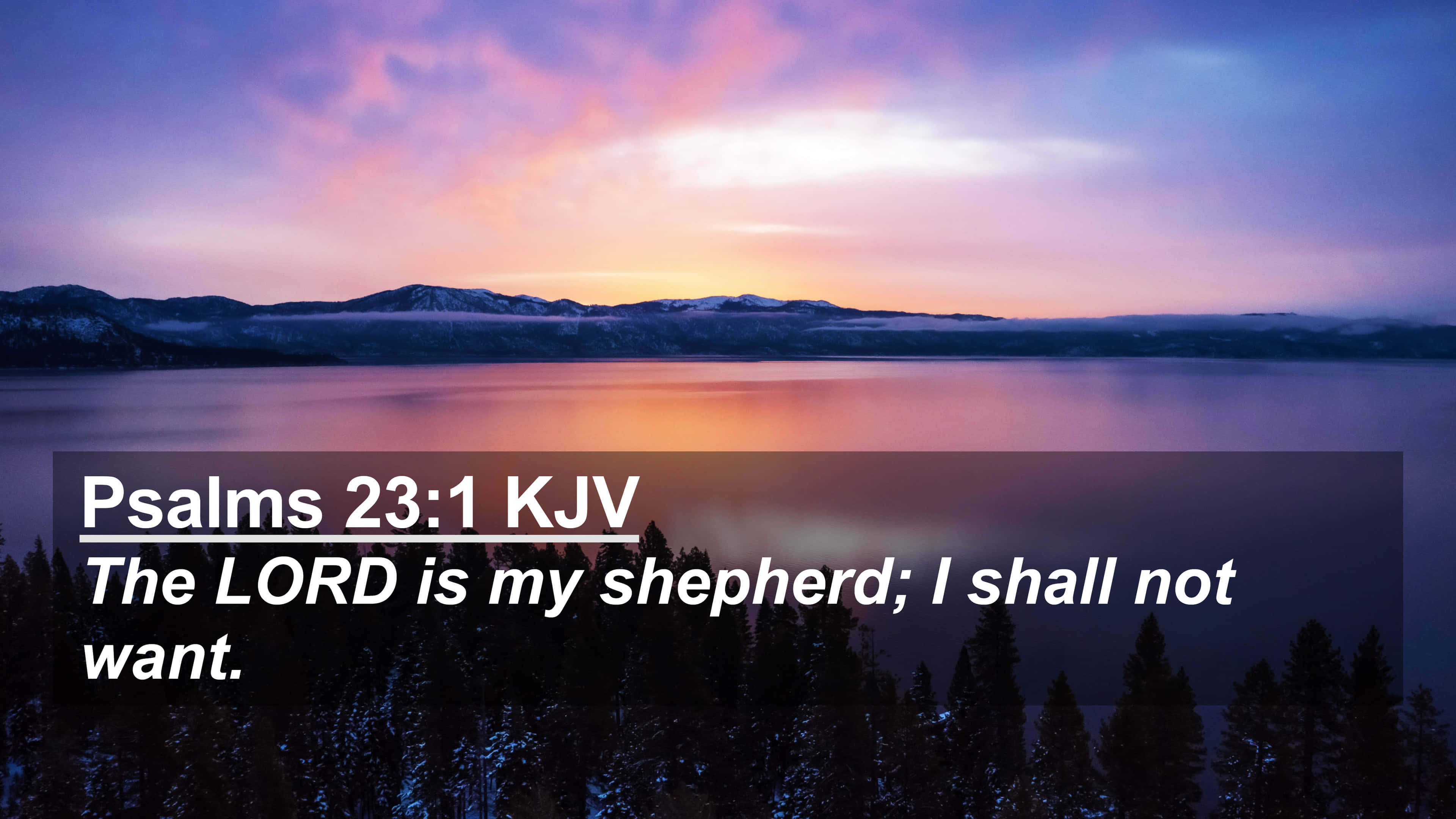 King James Bible, winter sunset, snow-capped mountain lake, 4K Desktop Wallpaper