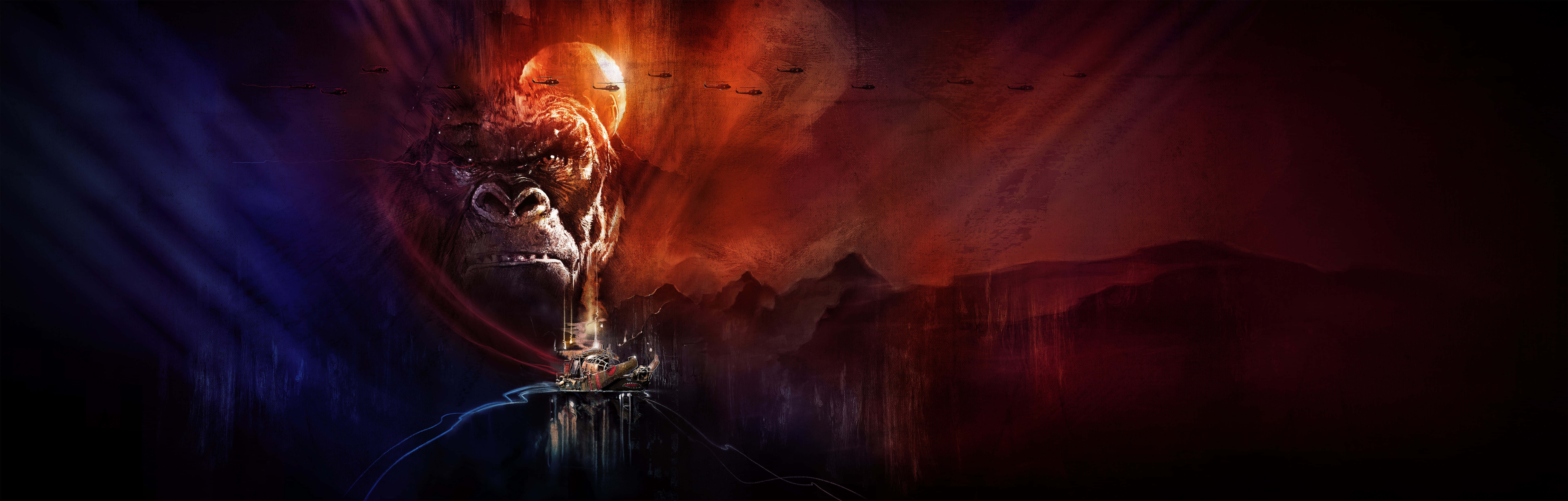 King Kong, 4K, fiery orange moon, 8K Desktop Wallpaper