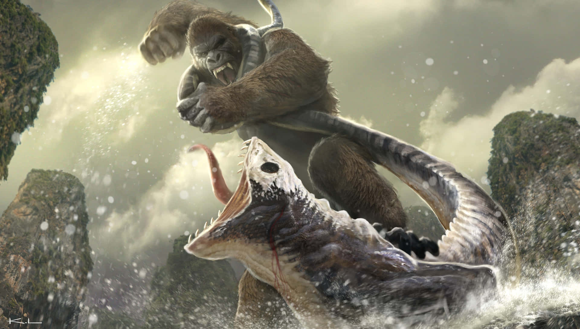 King Kong, 4K, monstrous serpent, Full HD Desktop Wallpaper