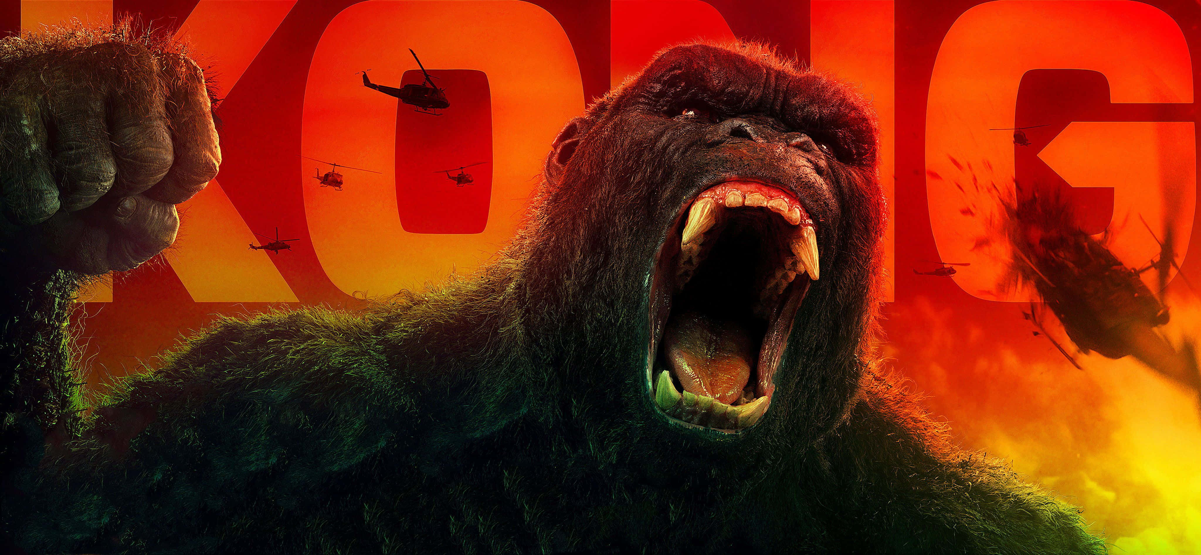 King Kong, 4K, fiery orange sky, 4K Desktop Wallpaper