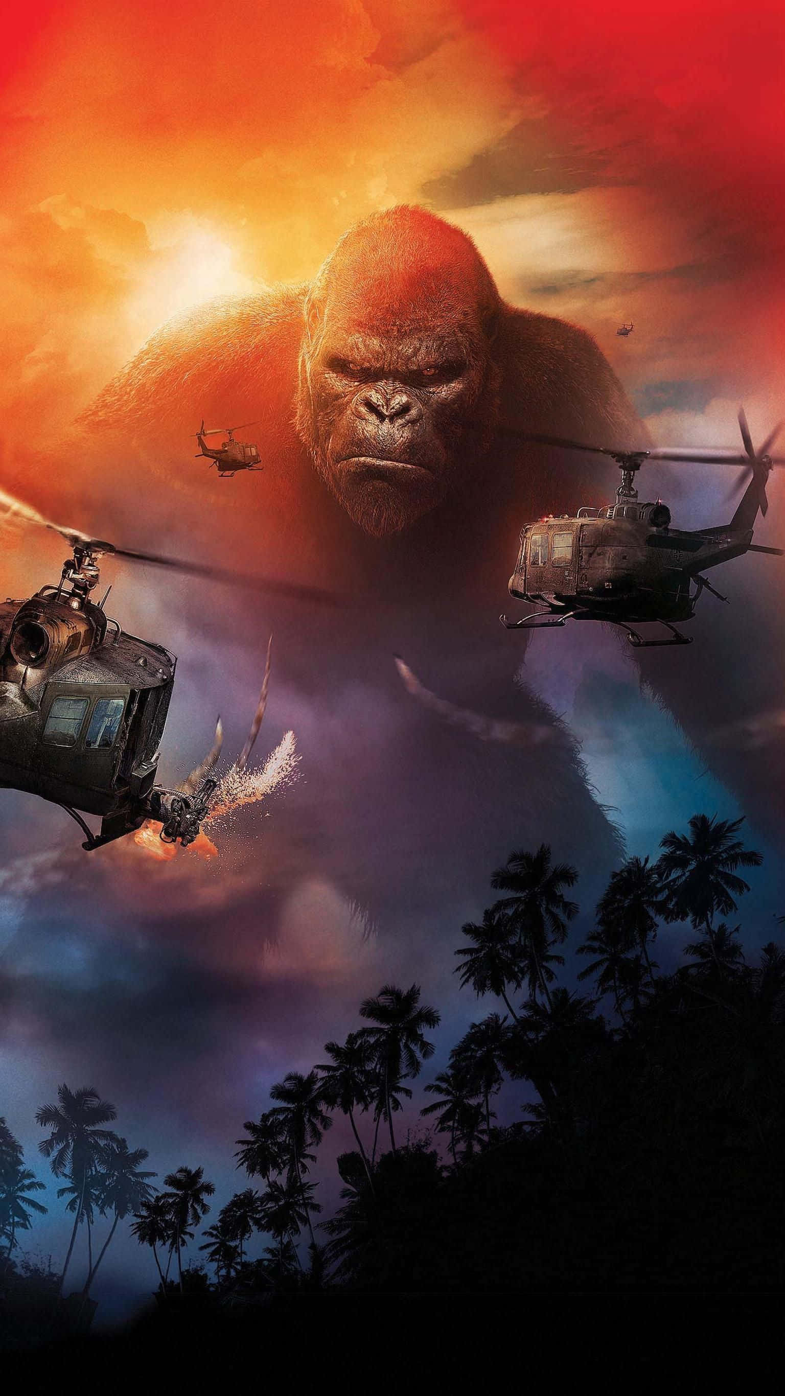 King Kong, tropical jungle, helicopters, 2K Phone Wallpaper