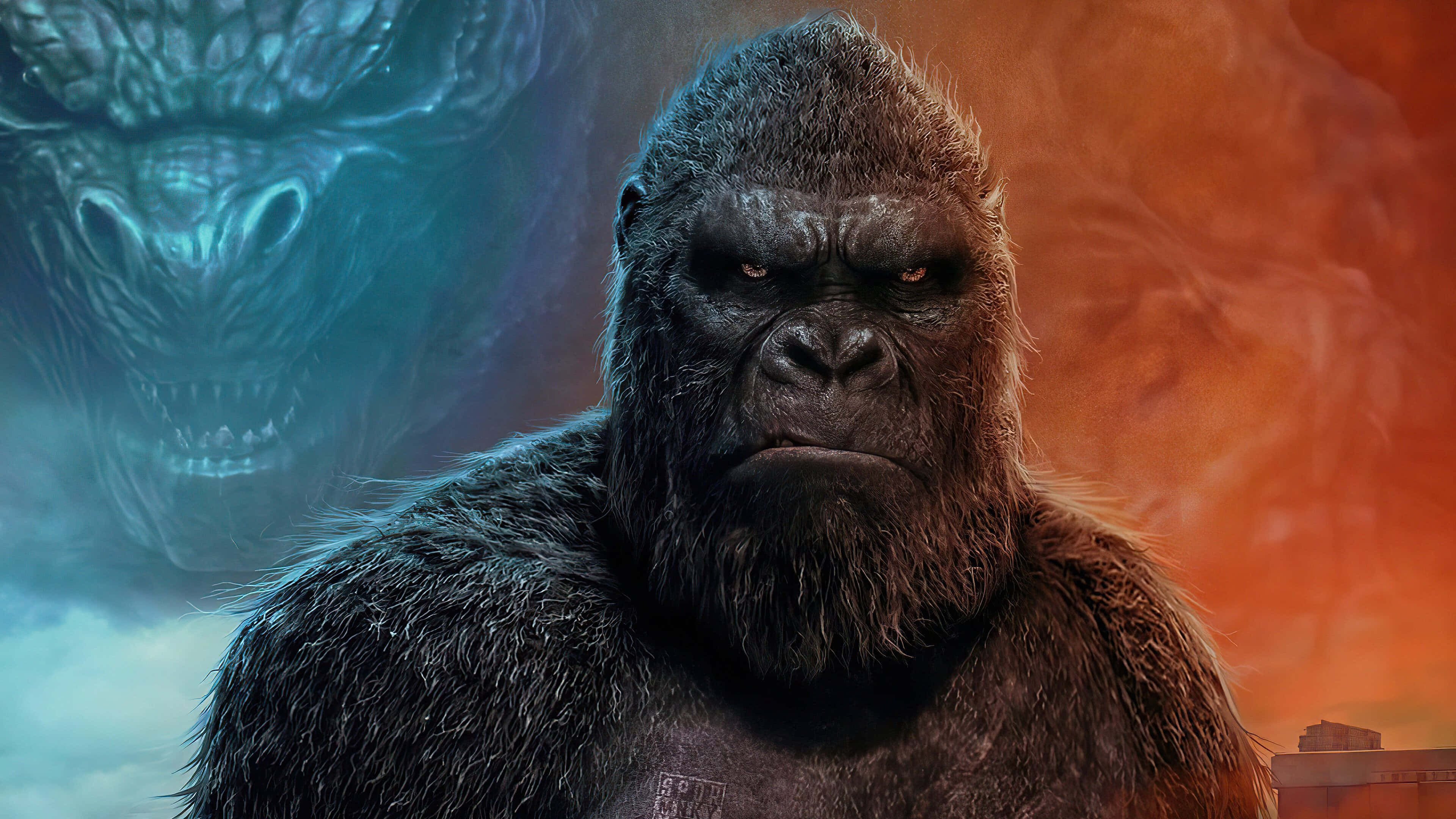 King Kong 4K, glowing red eyes, giant blue monster, 4K Desktop Wallpaper